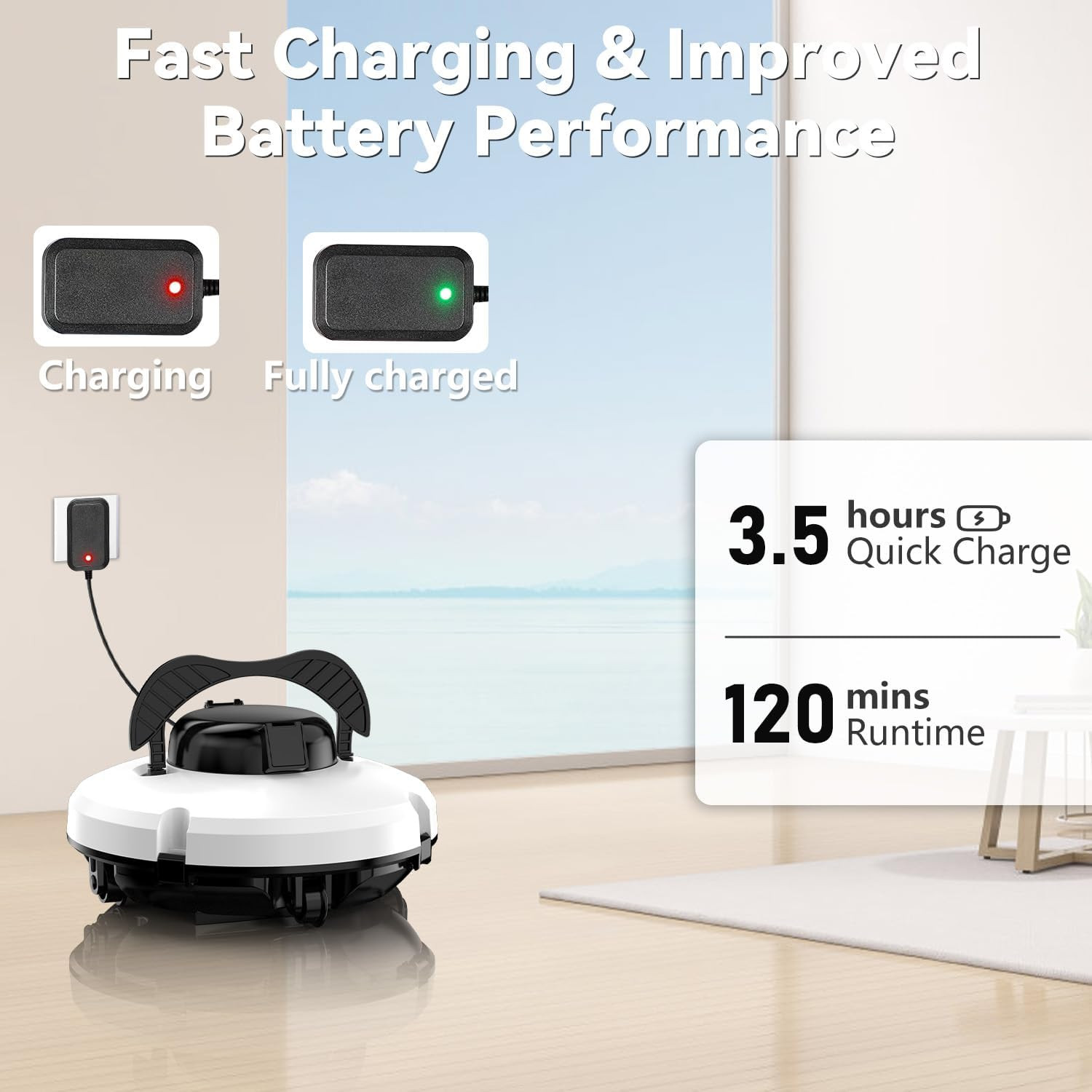 GMAPLAE Cordless Pool Vacuum for above Ground Pool, Robotic Pool Cleaner with Du