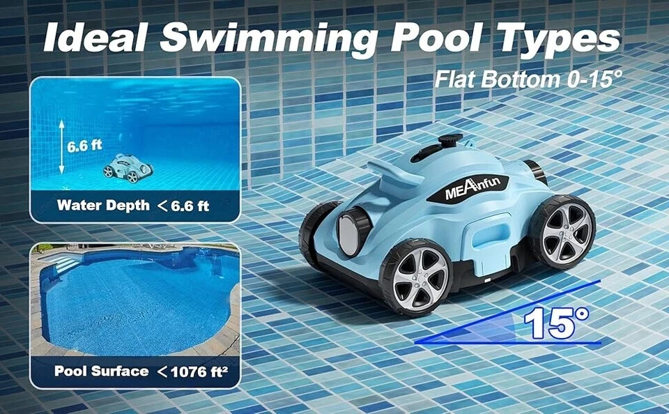 CORDLESS BLUE ROBOTIC POOL CLEANER Meanfun MF-PC01 BLUE NEW
