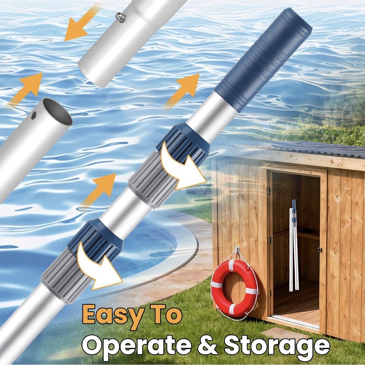 12ft Telescopic Aluminum Pool Pole – Corrosion Resistant Swimming Pool Pole