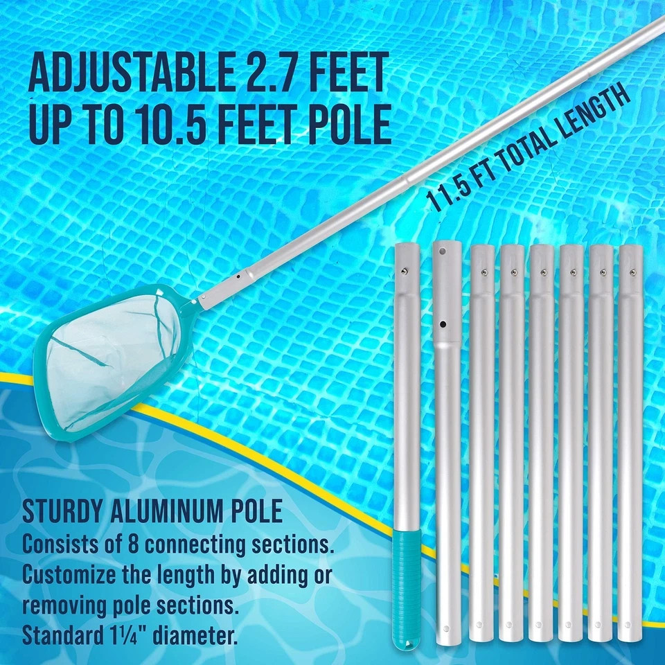 11.5 Foot Swimming Pool Leaf Skimmer Net with Telescopic Aluminum Pole 8 Sect…