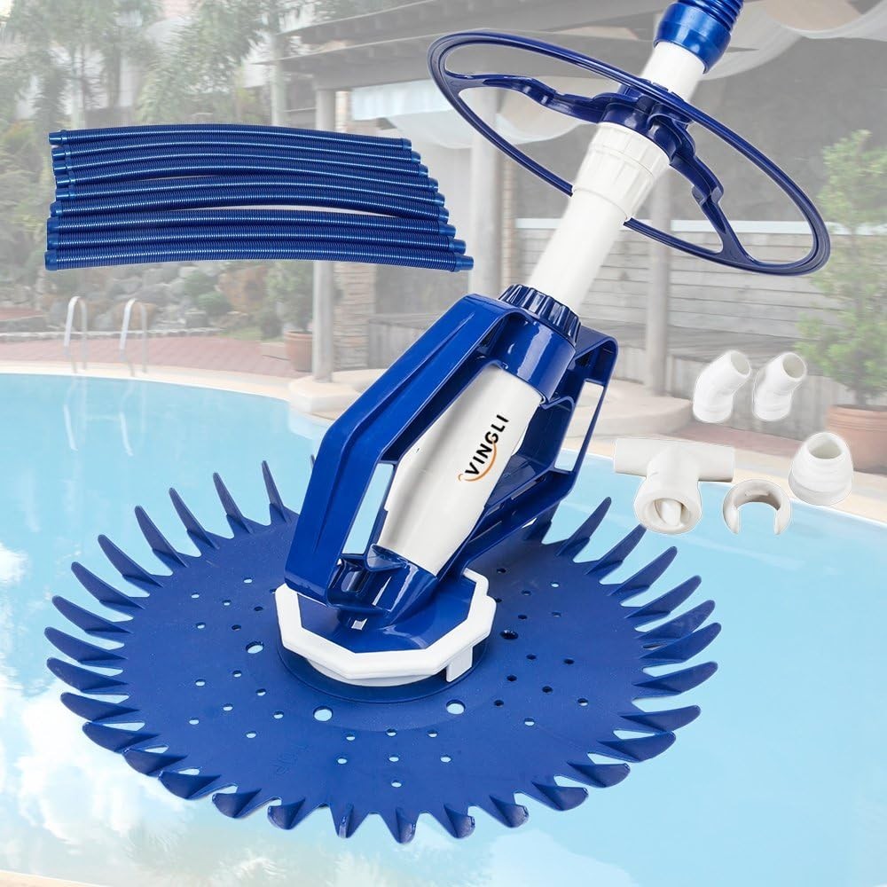 Blue Automatic Pool Vacuum Cleaner Suction Powered, Includes 10 Hoses & Spare…