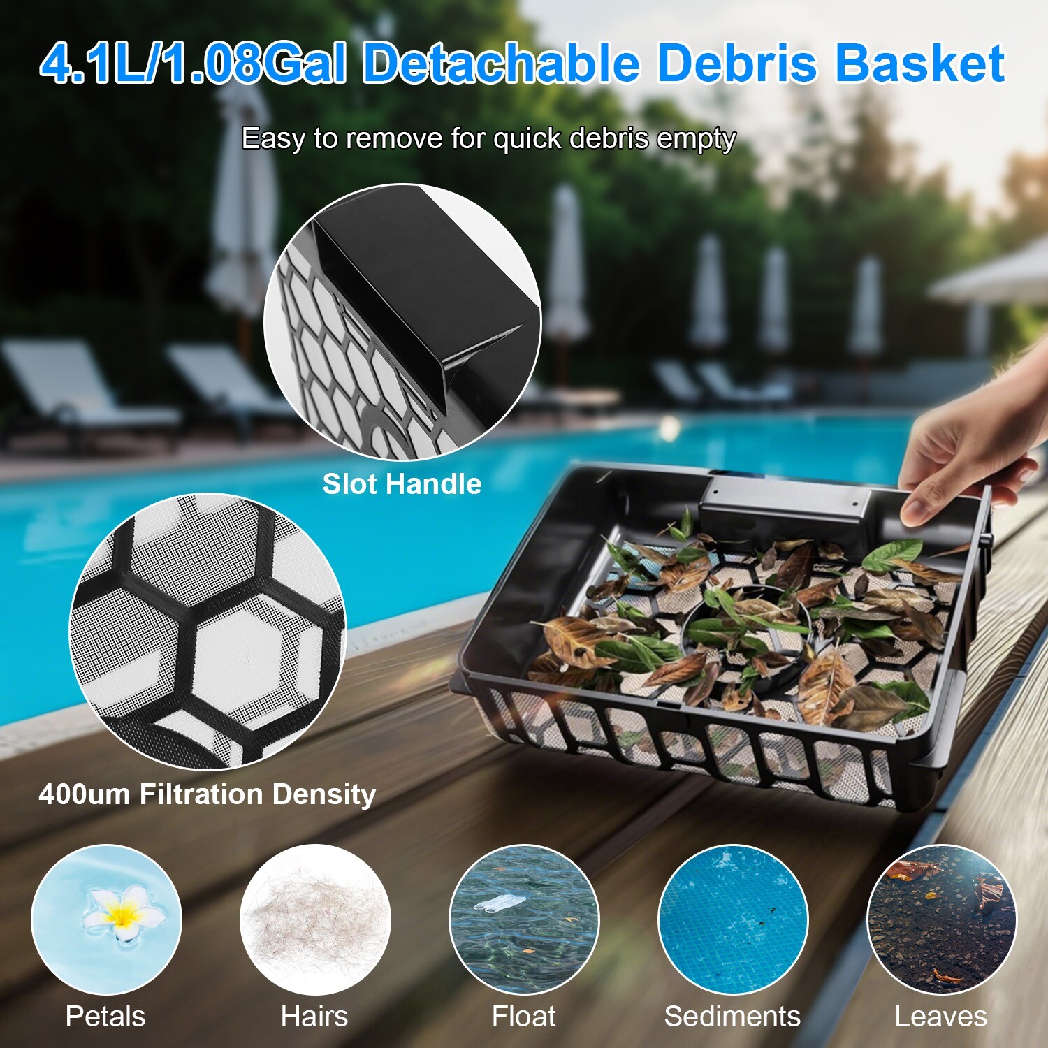 Solar Robotic Pool Skimmer Automatic Swimming Pool Cleaner Robot 1937sq.ft IPX7