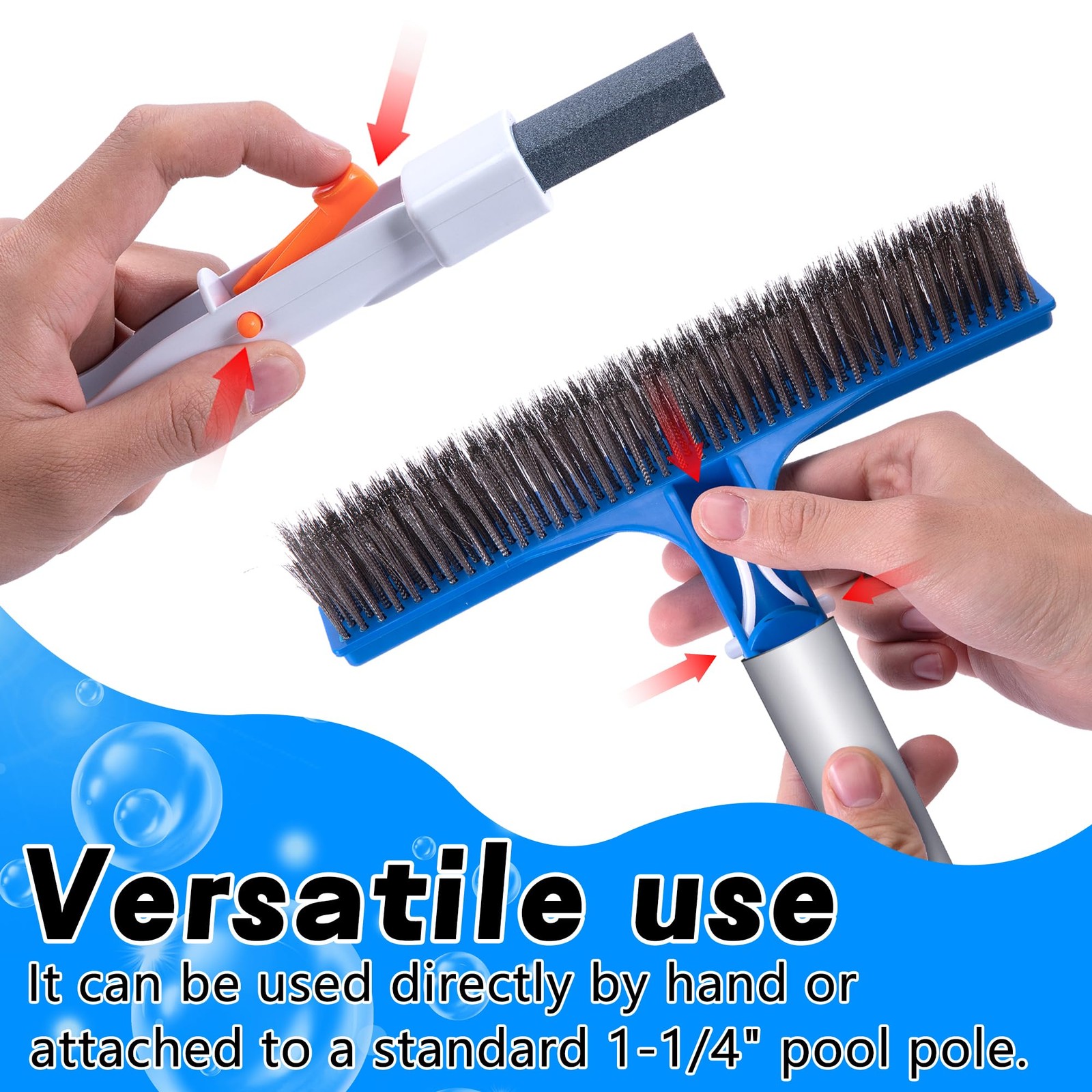 3 Pcs Pumice Stone and Pool Brush Kit-Pumice Stones with Handle and 10&Prime;Stainless