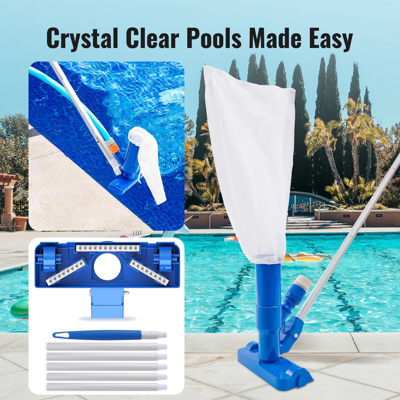 Swimming Pool Spa Jet Vacuum Suction Cleaner w/Brush for Hot Tub Pond Fountains