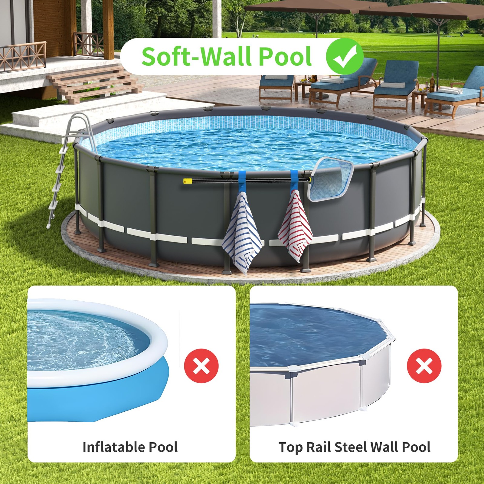 Pool Leaf Skimmer Net Holder & Adjustable Pole Hanger – 2 Pack Accessories