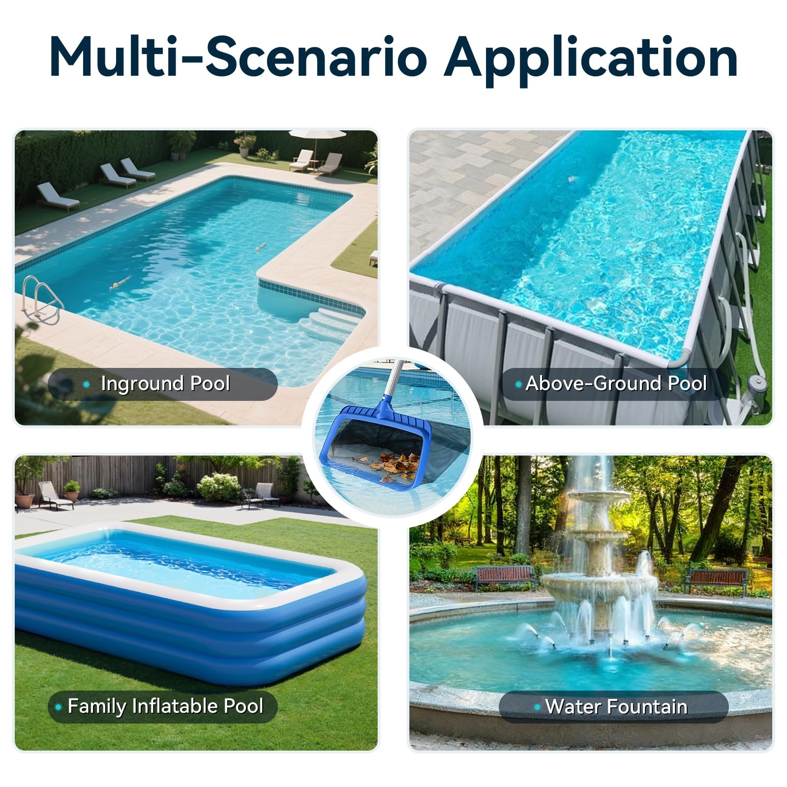 Pool Skimmer Net Heavy Duty Diamond Mesh Leaf Rake for Debris 15.5in Basket