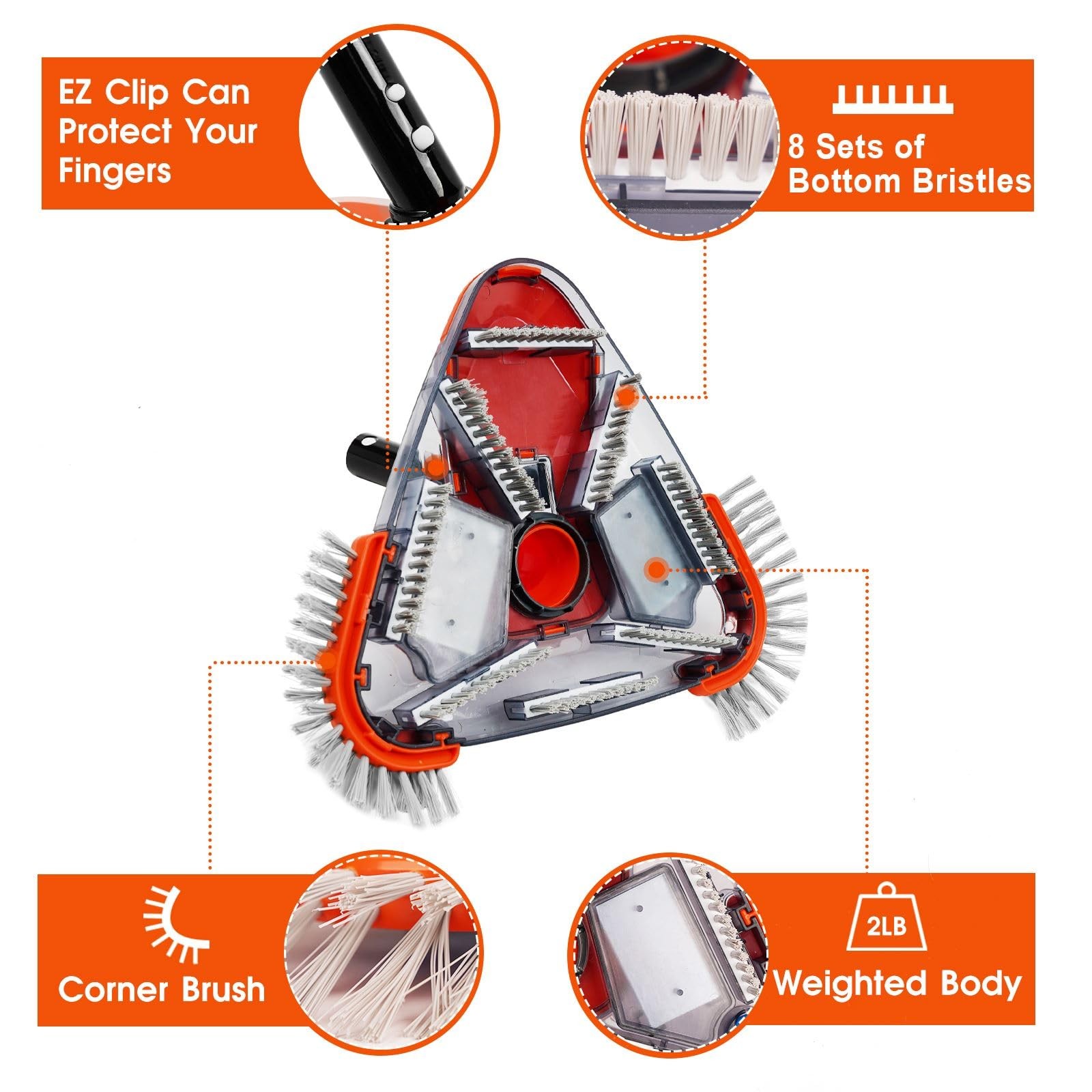 Pool Vacuum Head with Side Brush,Universal Steering Handle & Universal Rotata…