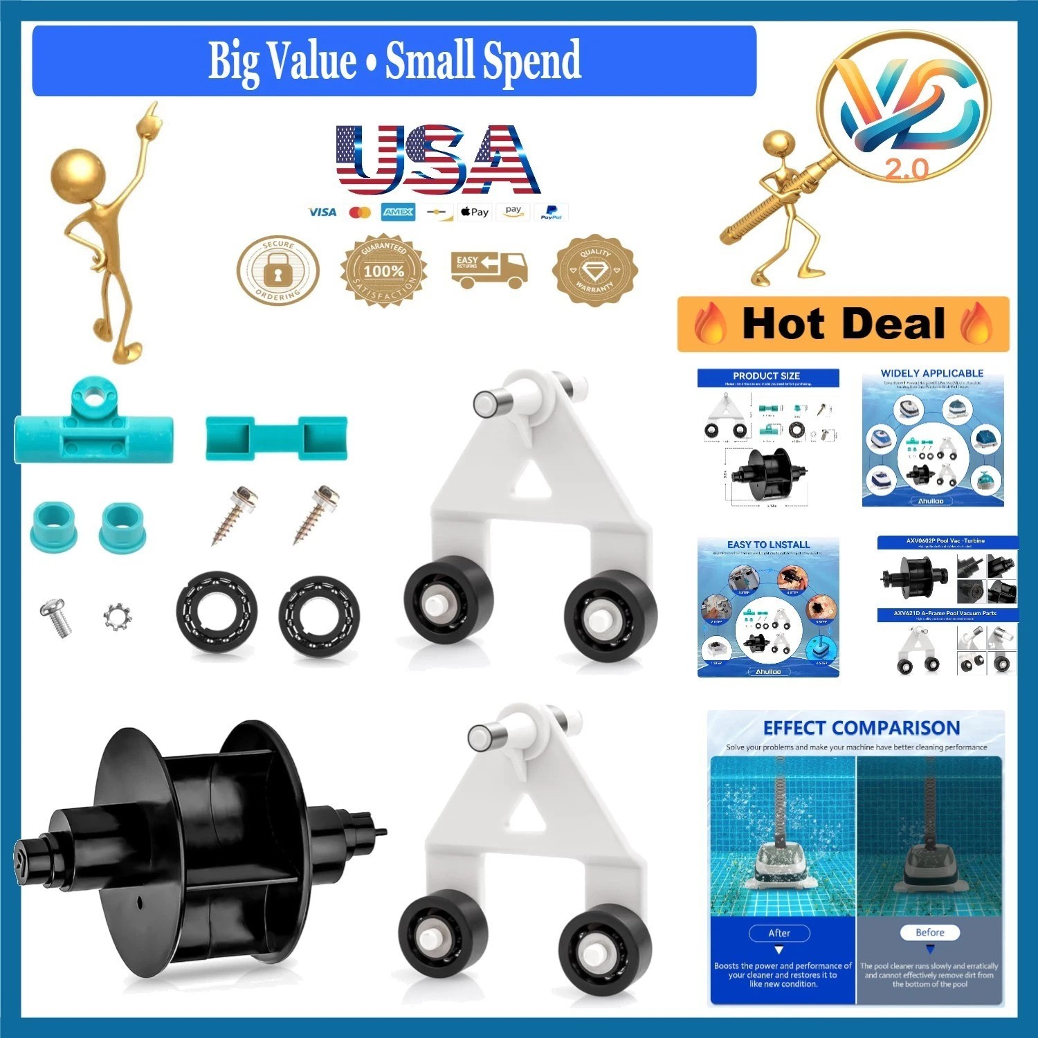 Pool Cleaner Parts Kit for Hayward Pool Vac Navigator Ultra Aquadroid Black