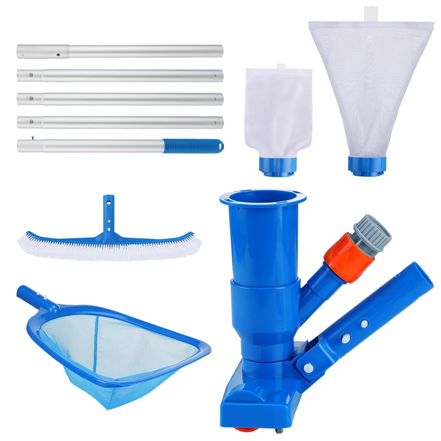 Portable Pool Cleaning Kit – Vacuum, Brush, Skimmer Nets, Adjustable Pole