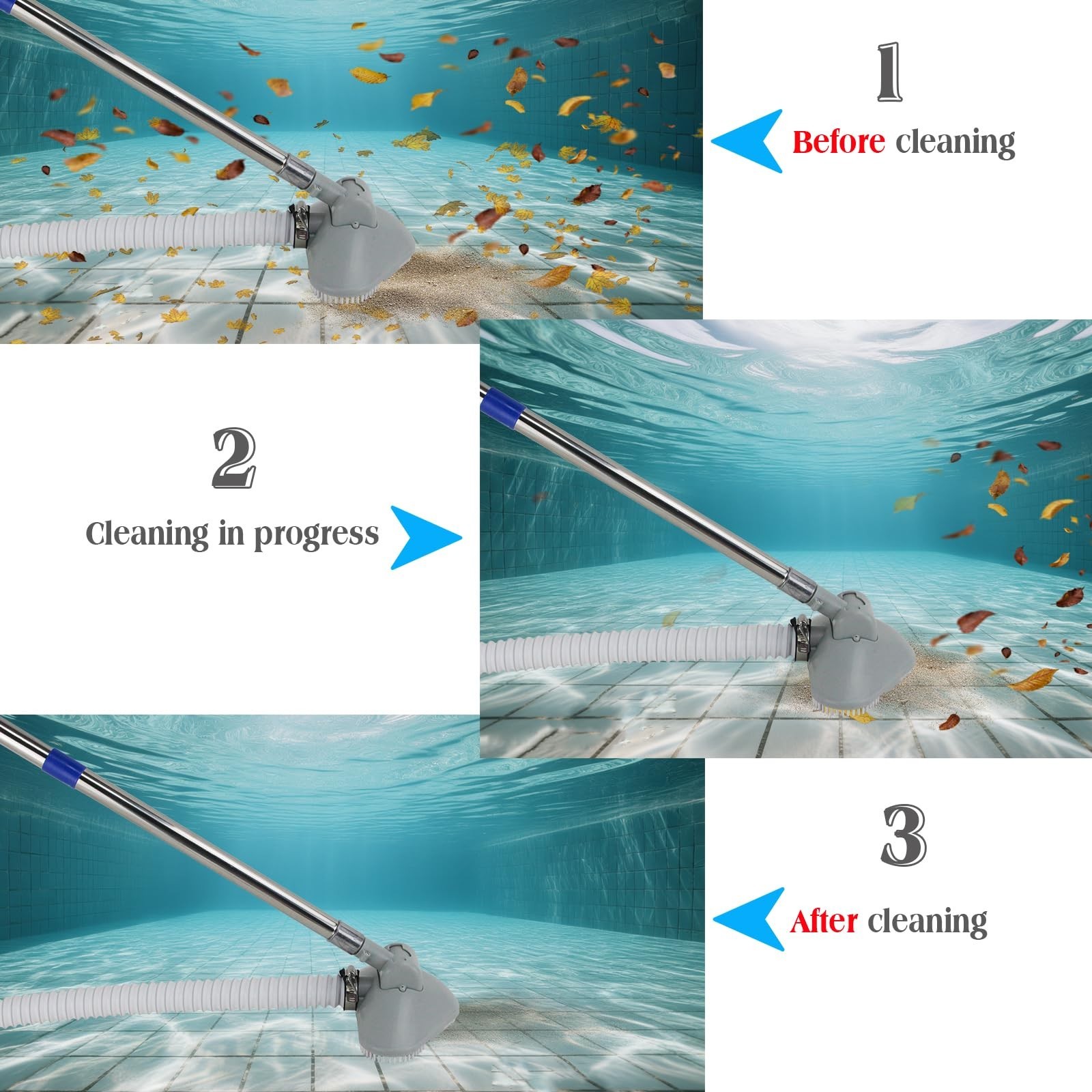 Pool Vacuum Cleaner for Above & In-Ground Pools, 13FT Extendable Hose & Rods