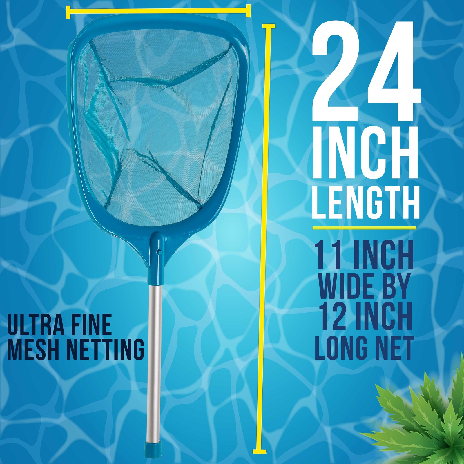Spa Hot Tub Pool Hand Leaf Skimmer Net Ultra Fine Mesh 12&Prime; Aluminum Pole, Kiddie