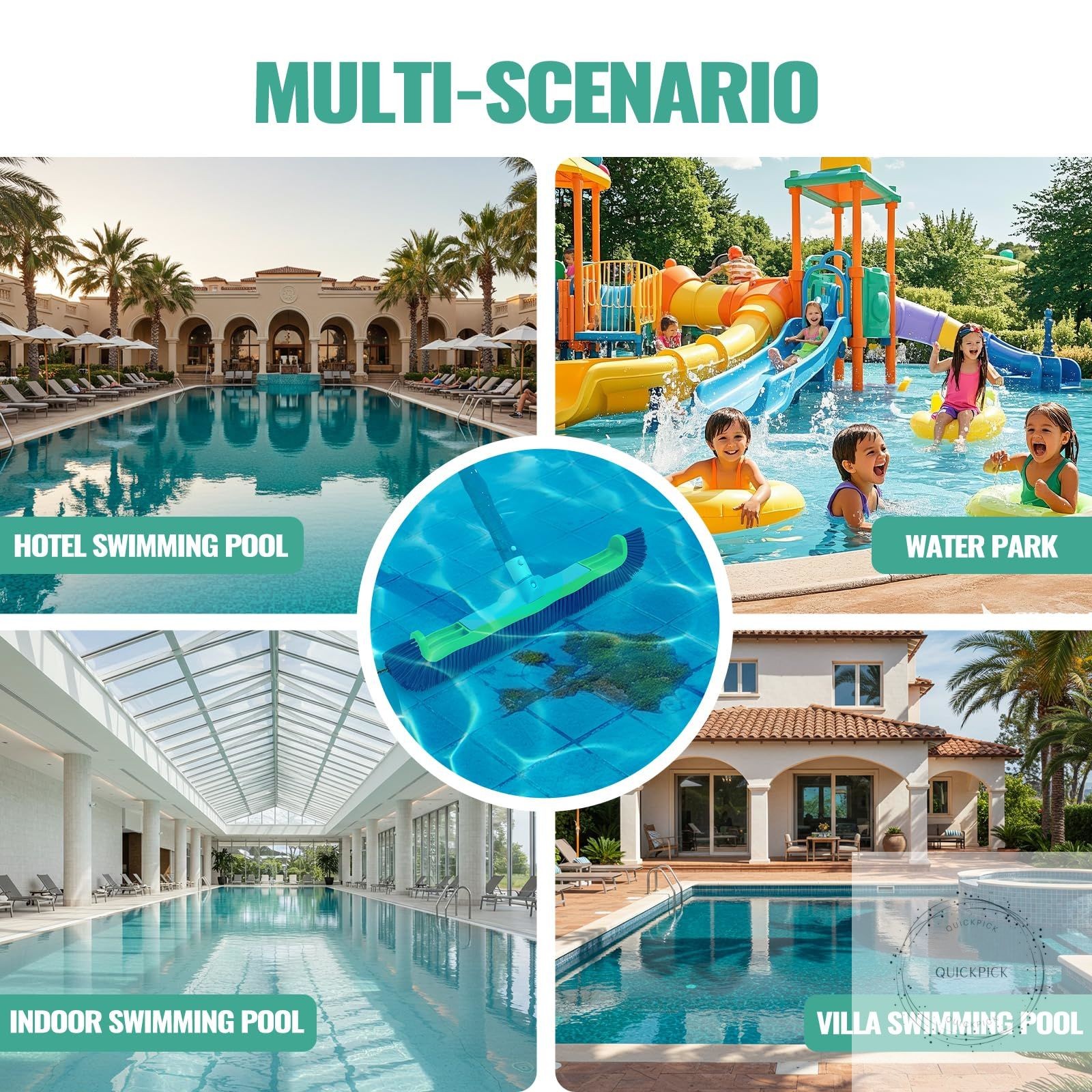 18&Prime; Pool Brush Head for Cleaning Swimming Pool Walls Curved Ends High-Efficiency
