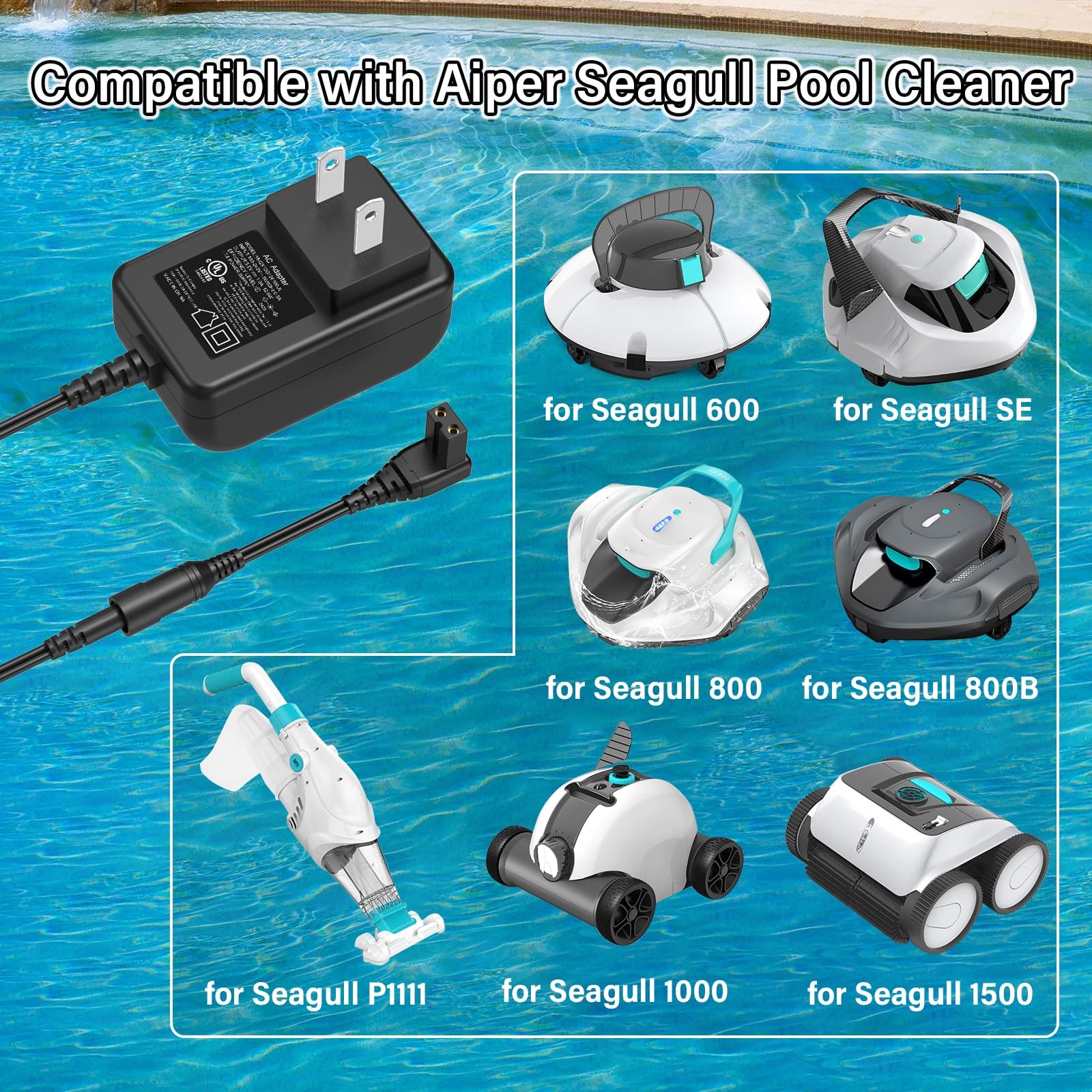 12.6V Pool Vacuum Charger for Aiper Seagull 600 Cordless Robotic Pool Cleaner…