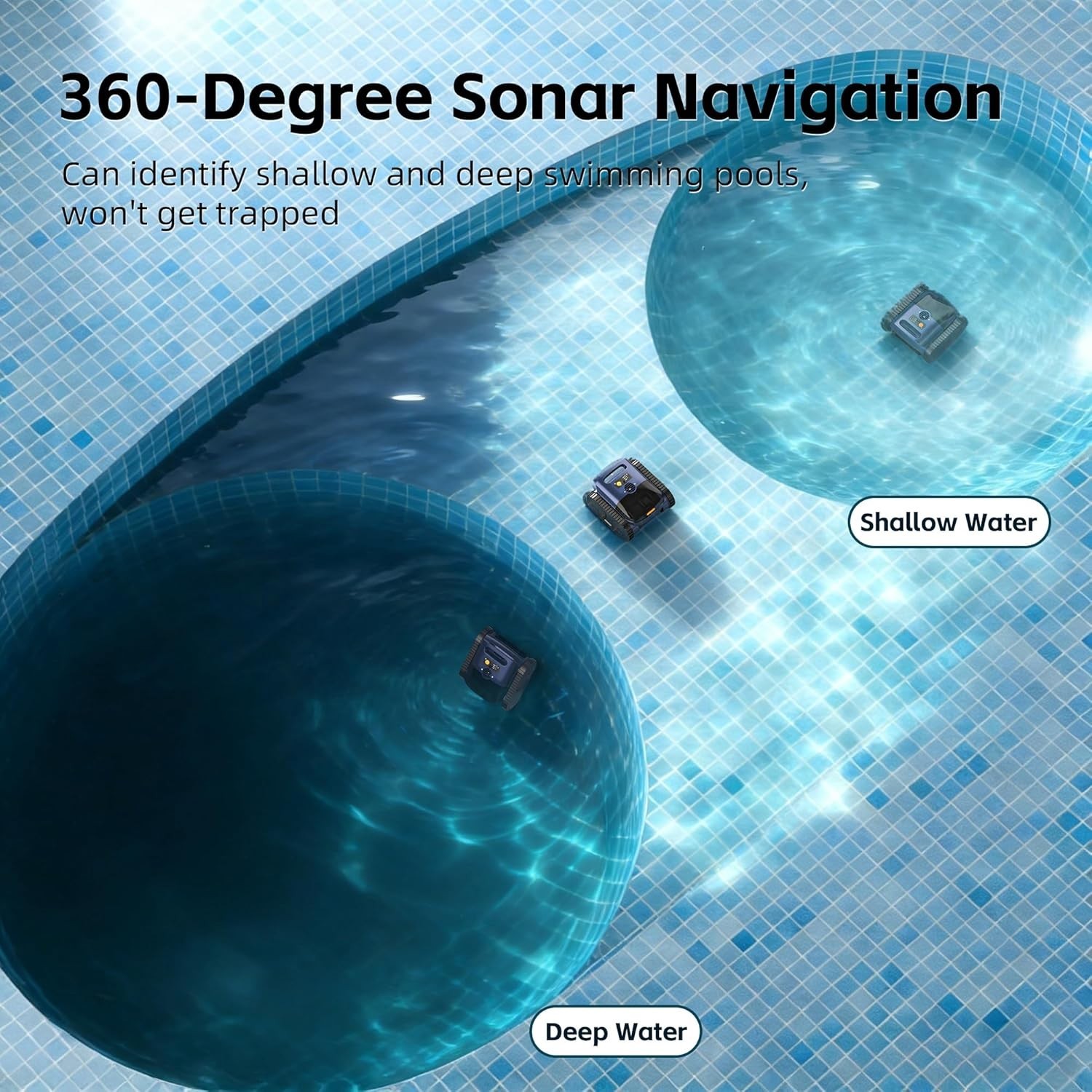 Robotic Pool Cleaner Vaccum AI Sonar Smart Navigation 180-min Battery Life