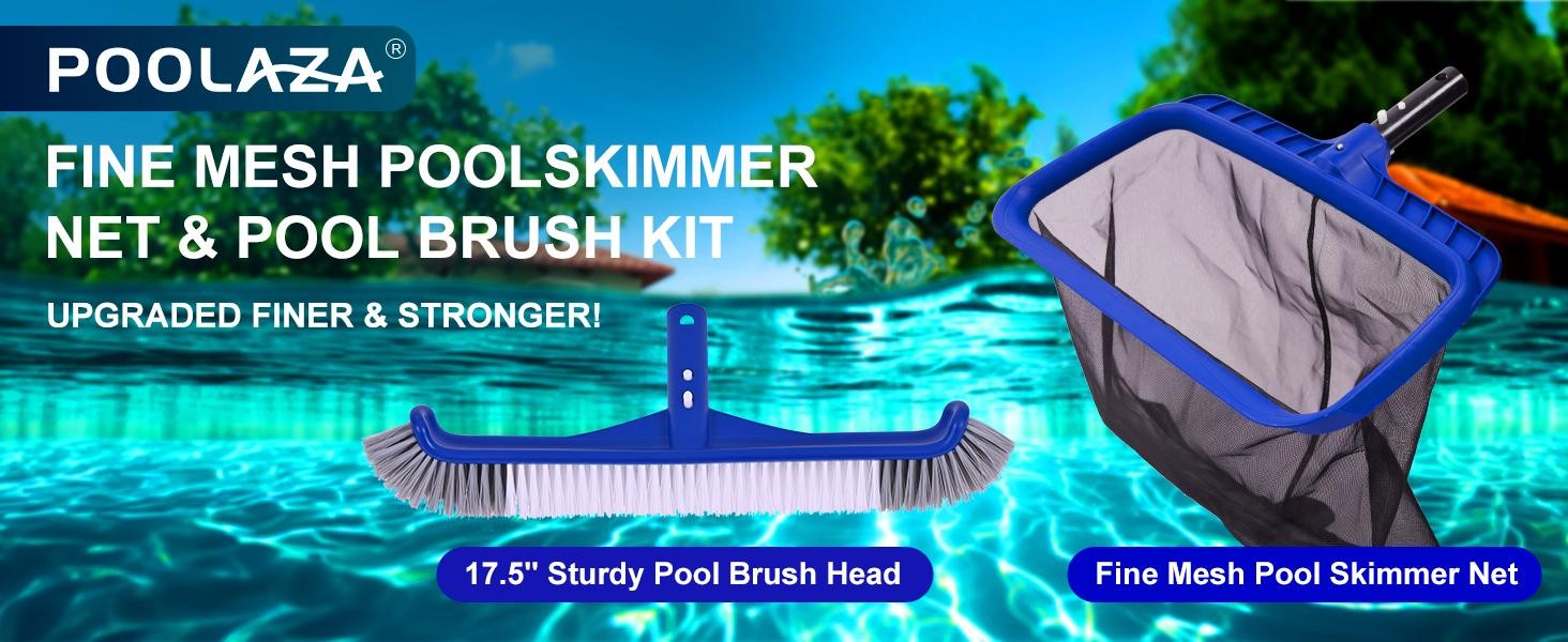 Fine Mesh Pool Skimmer Net & Pool Brush Kit, Durable Pool Cleaning Kit Includes