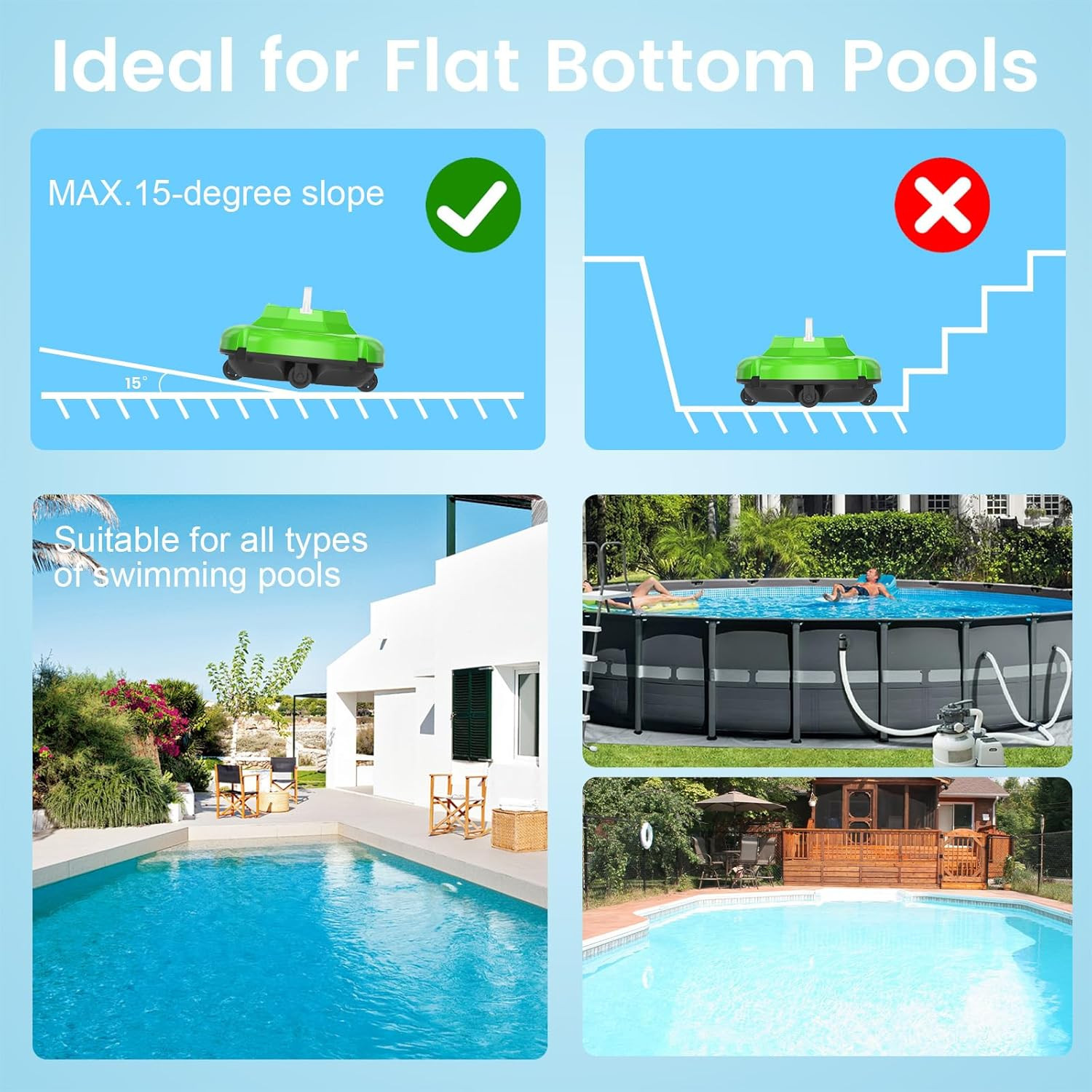 Robot Pool Vacuum for above Ground Pool, Cordless Robotic Pool Cleaner Dual Moto