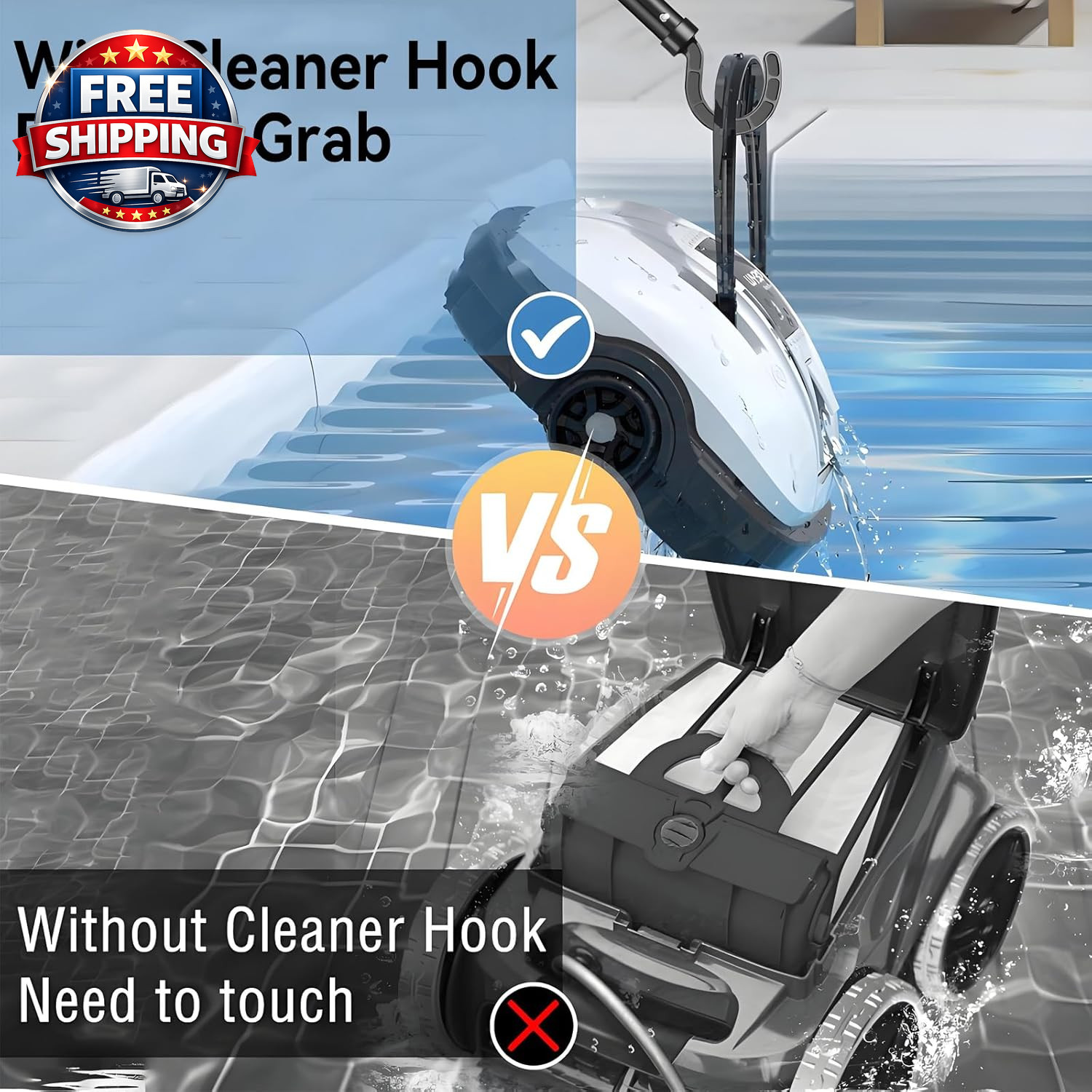 Hook for Robotic Pool Cleaner, Attaches to Telescopic Poles for above Ground and