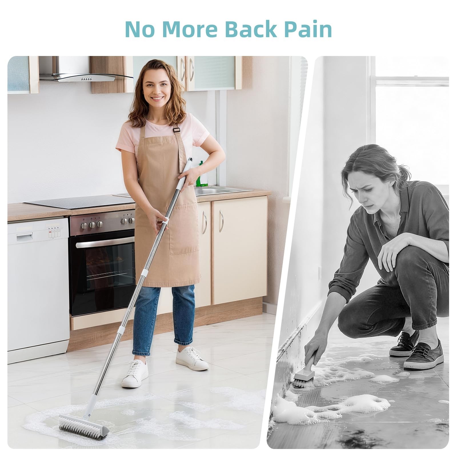 « 55 » Floor Scrub Brush with DualSided Bristles for Tile, Grout, and Shower