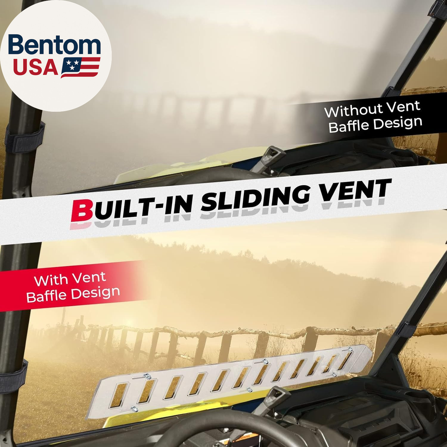UTV Front Full Windshield SXS Front Windscreen Slide-Vent Polycarbonate Wind Scr