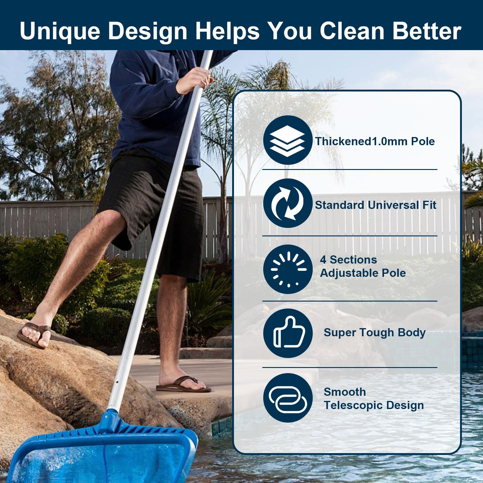 Bxo Premium Upgraded 16 Ft Aluminum Telescopic Swimming – 3 Piece