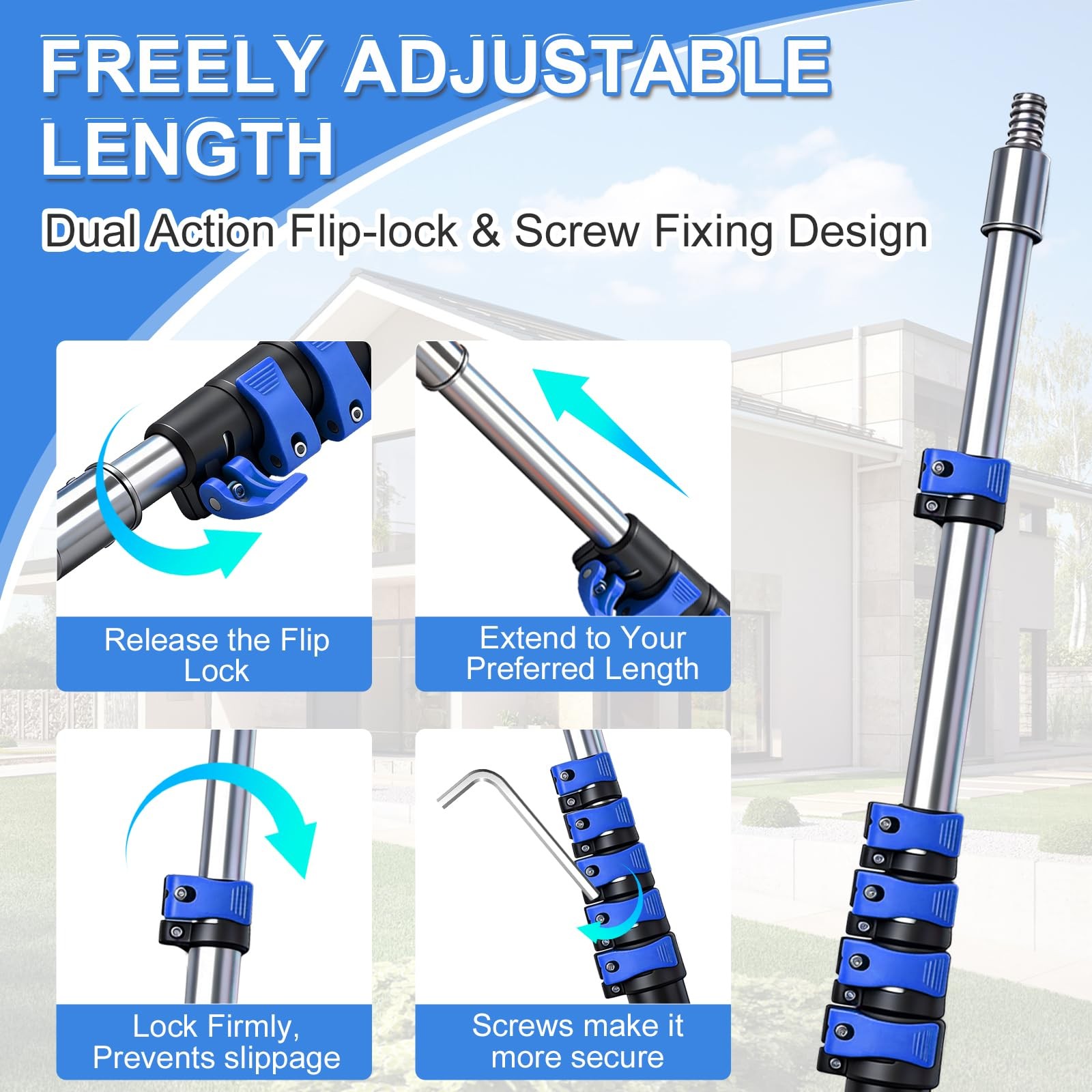 TONYINGO 5-20 FT Telescopic Pool Pole, Aluminum Alloy Extension Pole with Fli…