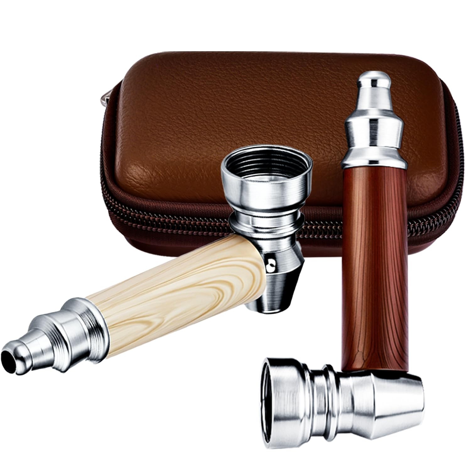 Tobacco Pipe Set,2pcs Realistic Wood Grain Pipes with Cleaner Wooden