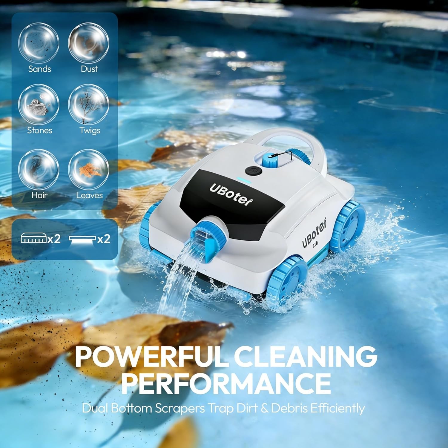 Cordless Pool Vacuum Robot Cleaner Dual Filter Edge Corner 120Min Blue