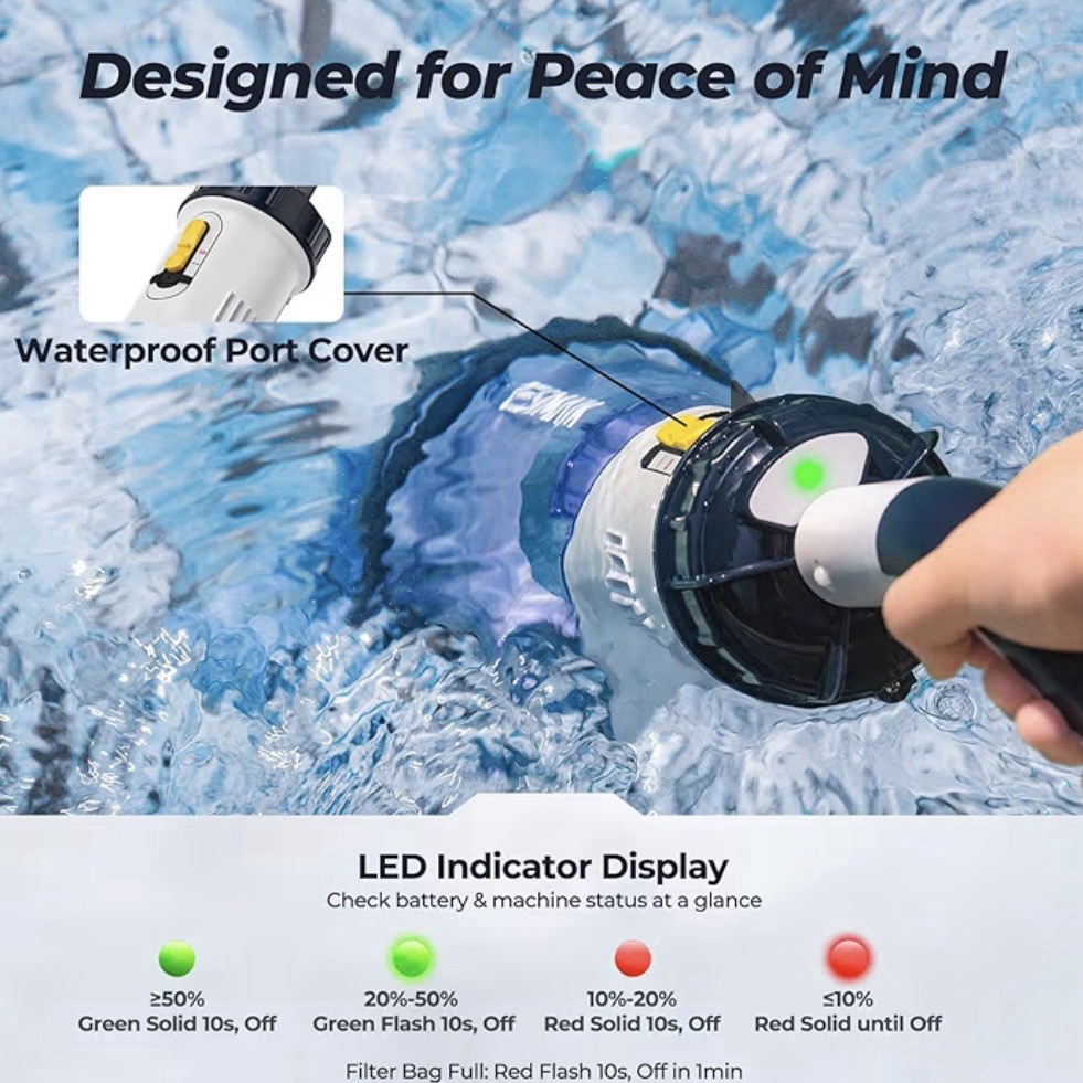 Pool Vacuum 18.5 GPM Powerful Suction – Handheld, Telescopic Pole, Cordless