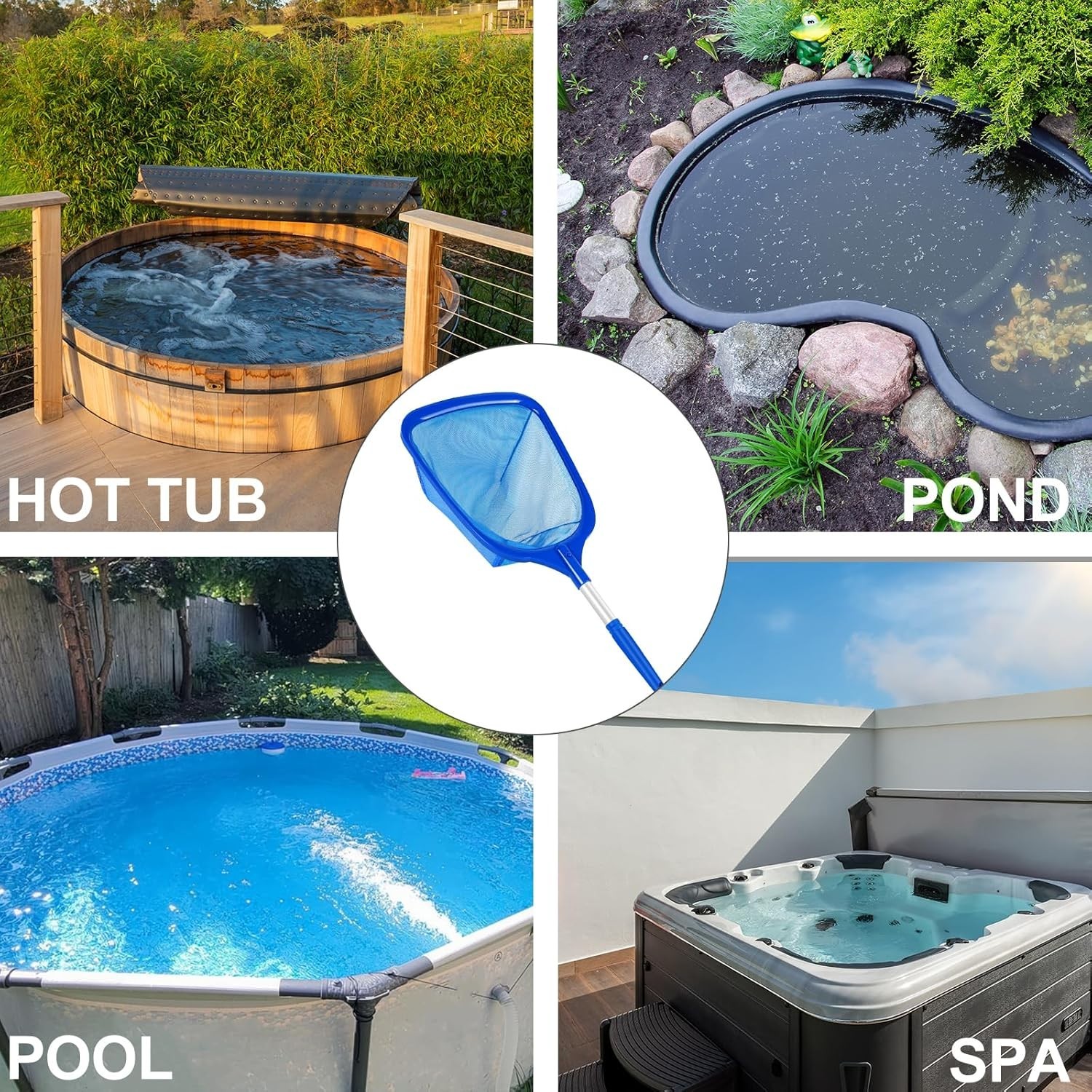 Hot Tub Pool Skimmer Net with 13 » Aluminum Pole Ultra-Fine Mesh Durable Ligh…