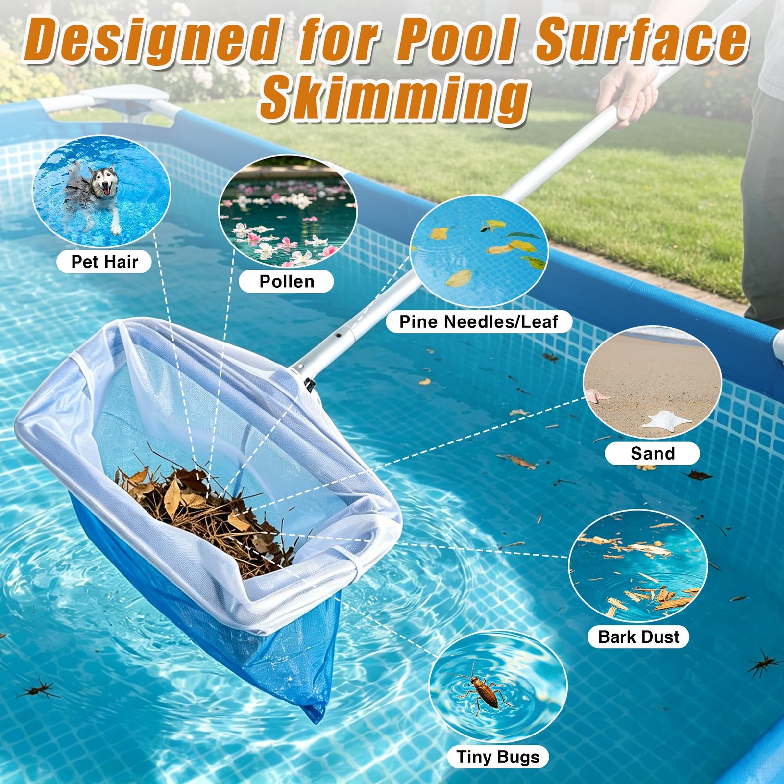 3Pcs Ultra Fine Mesh Pool Skimmer Net – 26&Prime;x22&Prime; Adjustable Large Deep Nylon L…