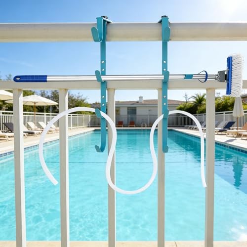 2Sets Blue Four Pool Pole Hooks Hangers, 1.0 Inches blue-4 hooks-2pcs
