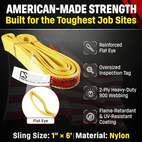 DD Sling 1 Inch x 6 Foot Nylon Lifting Sling – USA Made, 3,200 lb Vertical,