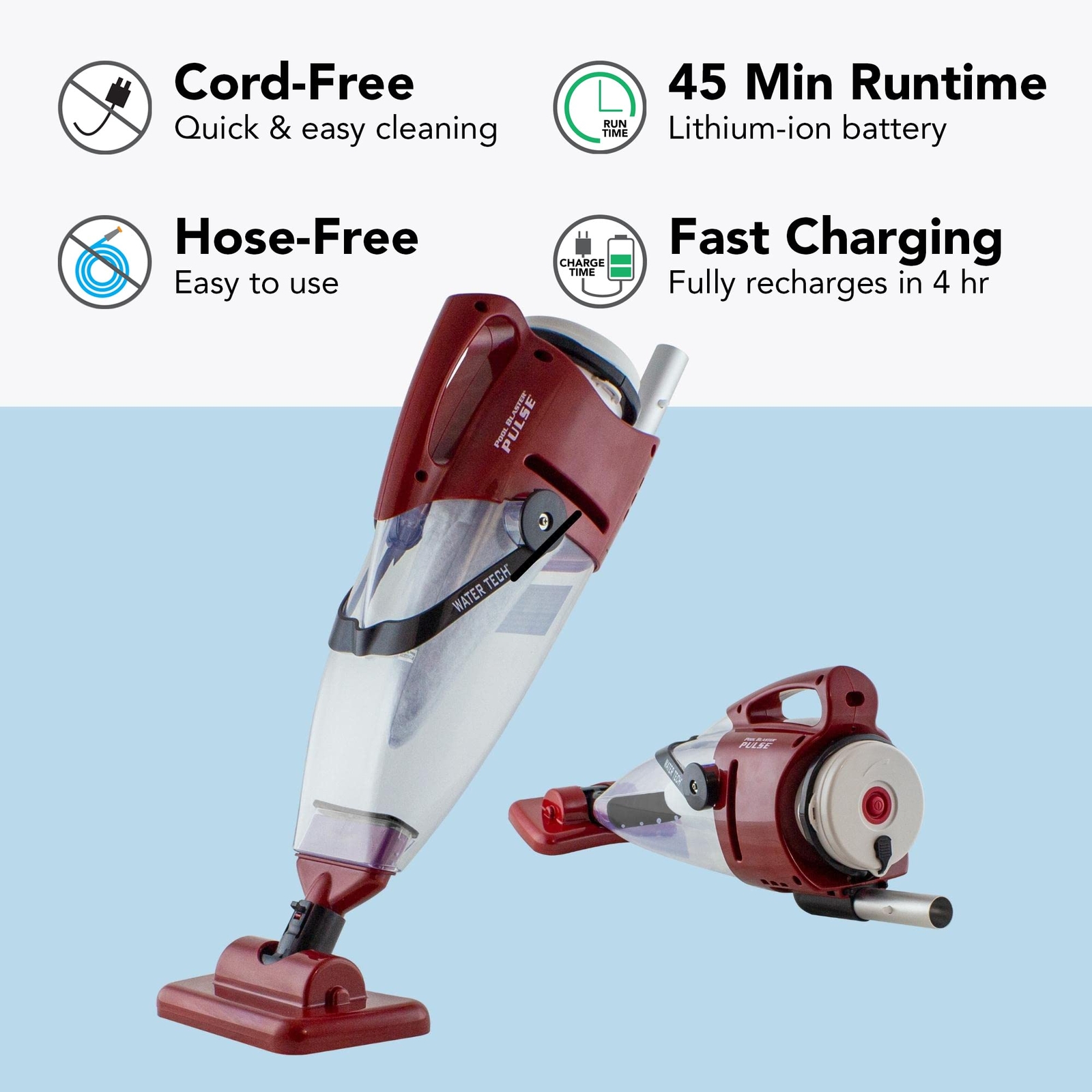 Pulse Cordless Pool Vacuum W/pole Set Large Debris Capacity & Fast Hoseless Clea