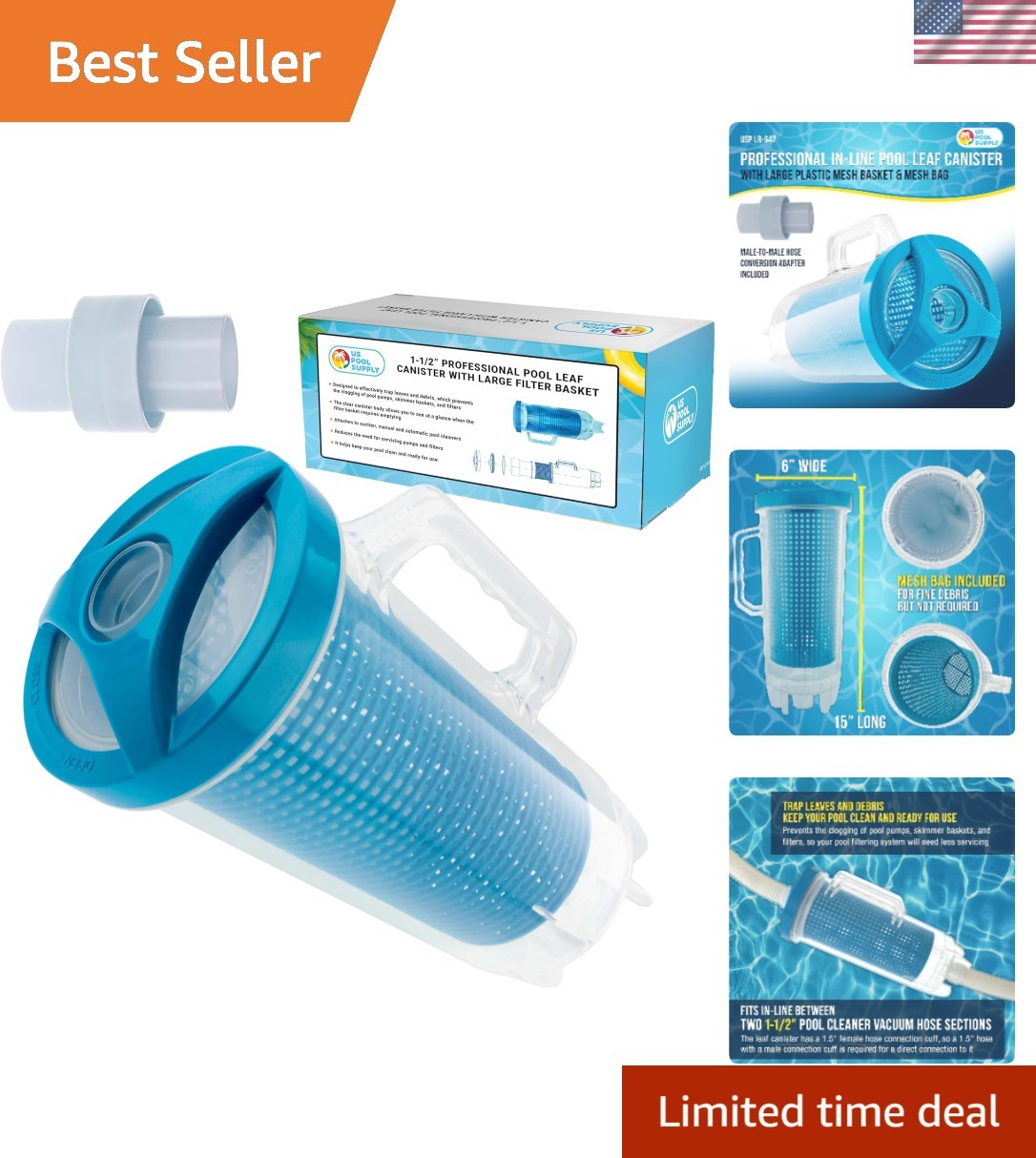 Easy-Access Pool Leaf Canister with Fine Mesh Filter and Quick Hose Connection
