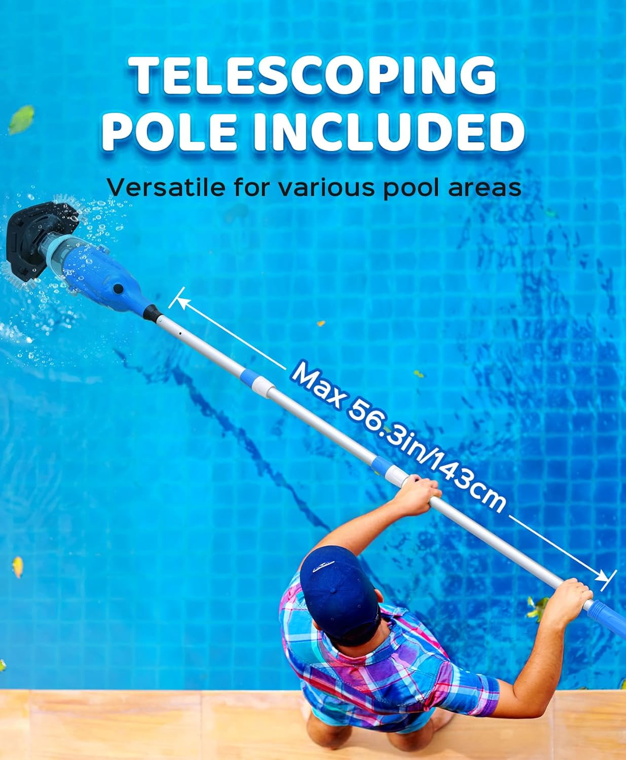 Pool Vacuum for above Ground Pool with a Telescopic Pole, 80Mins Runtime, Handhe