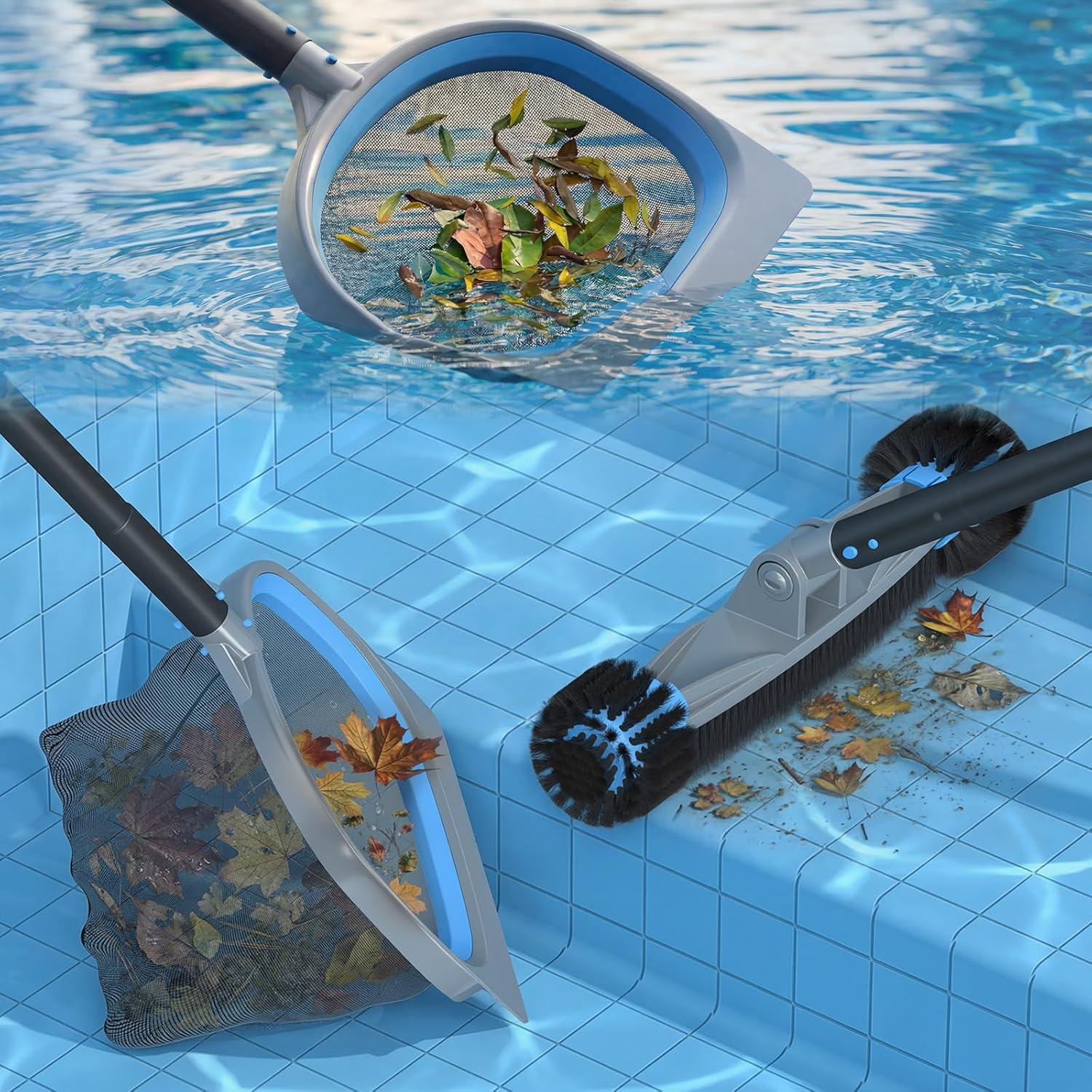 4-In-1 Deluxe Swimming Pool Cleaning Kit – Includes Detachable Pool Brush, Heavy