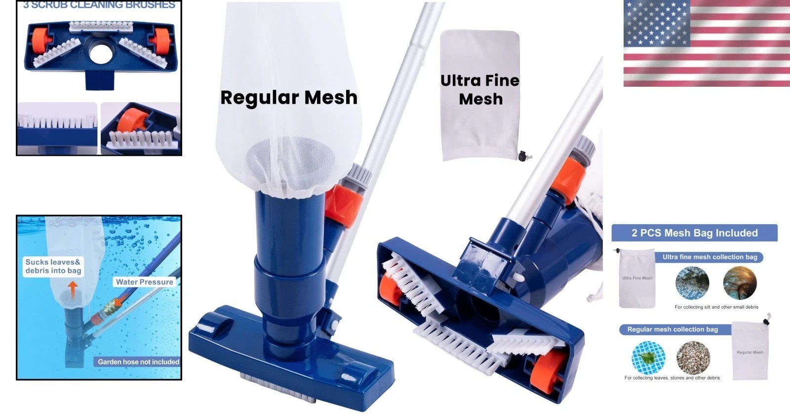 Pool Spa Jet Vacuum Cleaner + Brush & 56&Prime; Pole