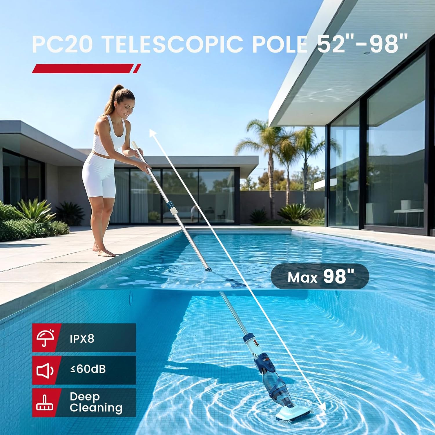 Cordless Pool Vacuum, Upgraded Dual Mode, 22 GPM Powerful Suction, 13.4&Prime; Wide He