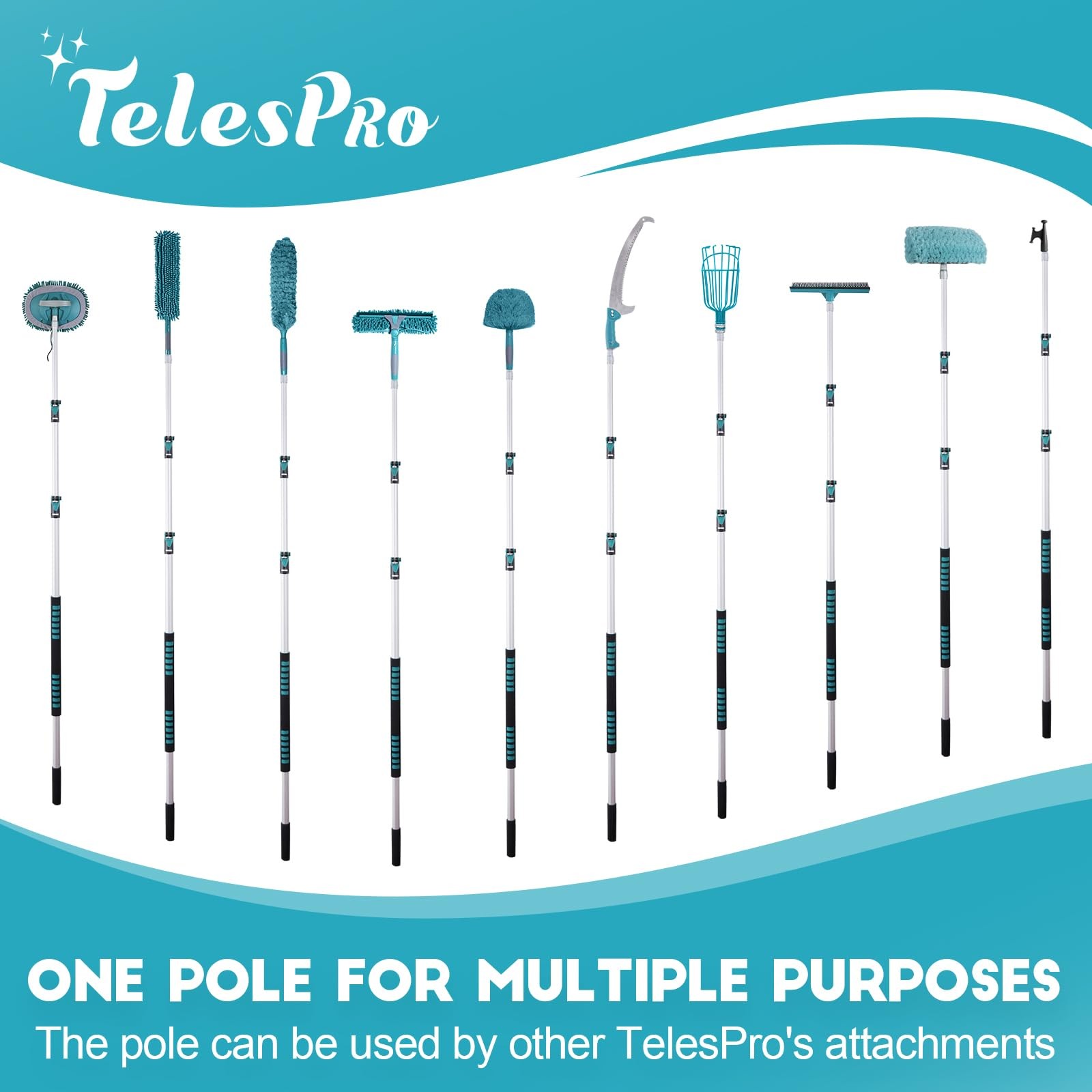 TelesPro 20 Feet High Reach Cobweb Duster with 5-12Ft 12 FT, Lake Blue