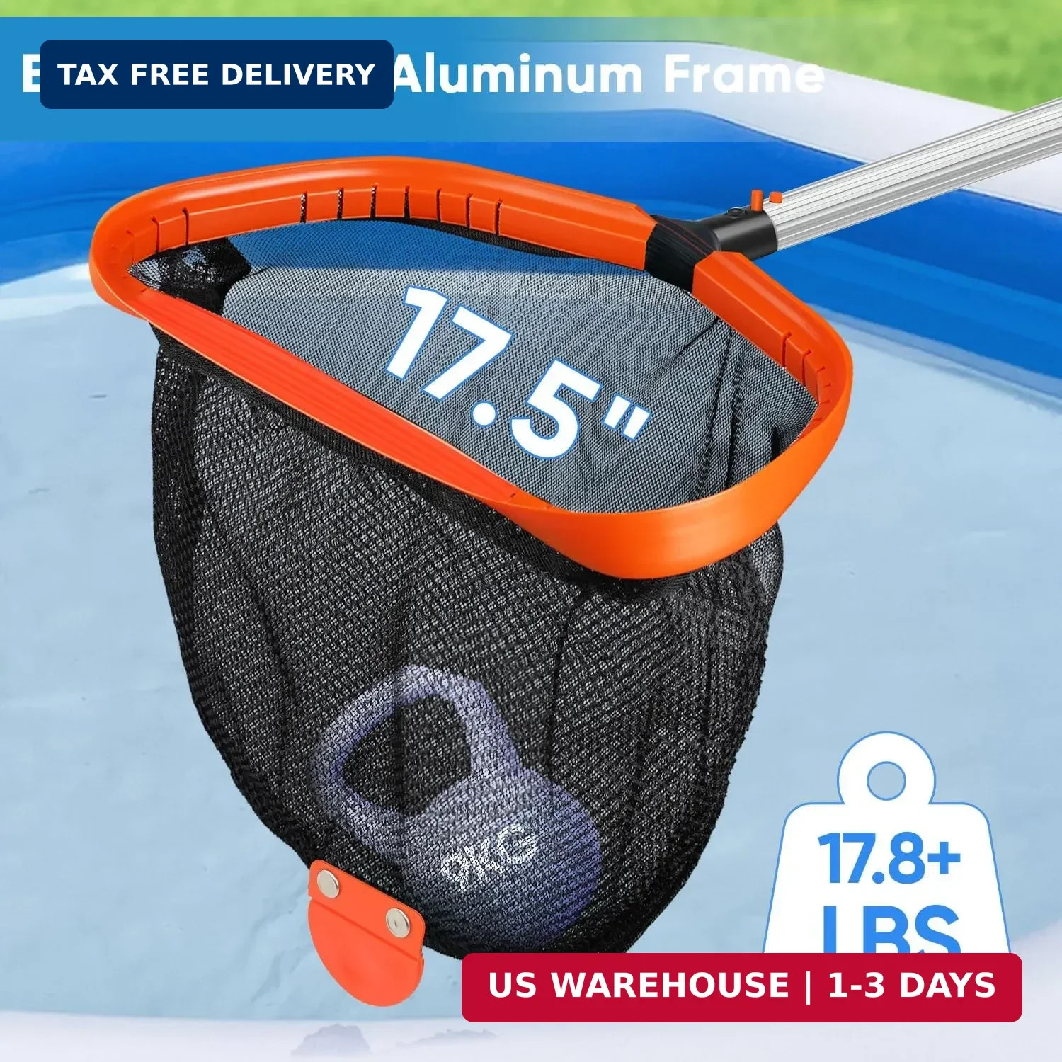 17.5&Prime; Pool Net, Pool Skimmer Net with Double-Layer Netting Bag, Aluminum Frame,