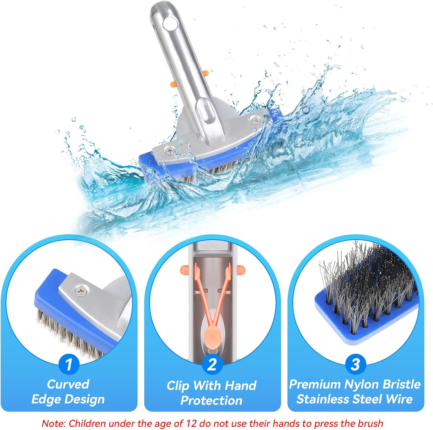 5 » Stainless Steel Pool Brush Heavy Duty Wire Bristle Cleaner Concrete Gunite