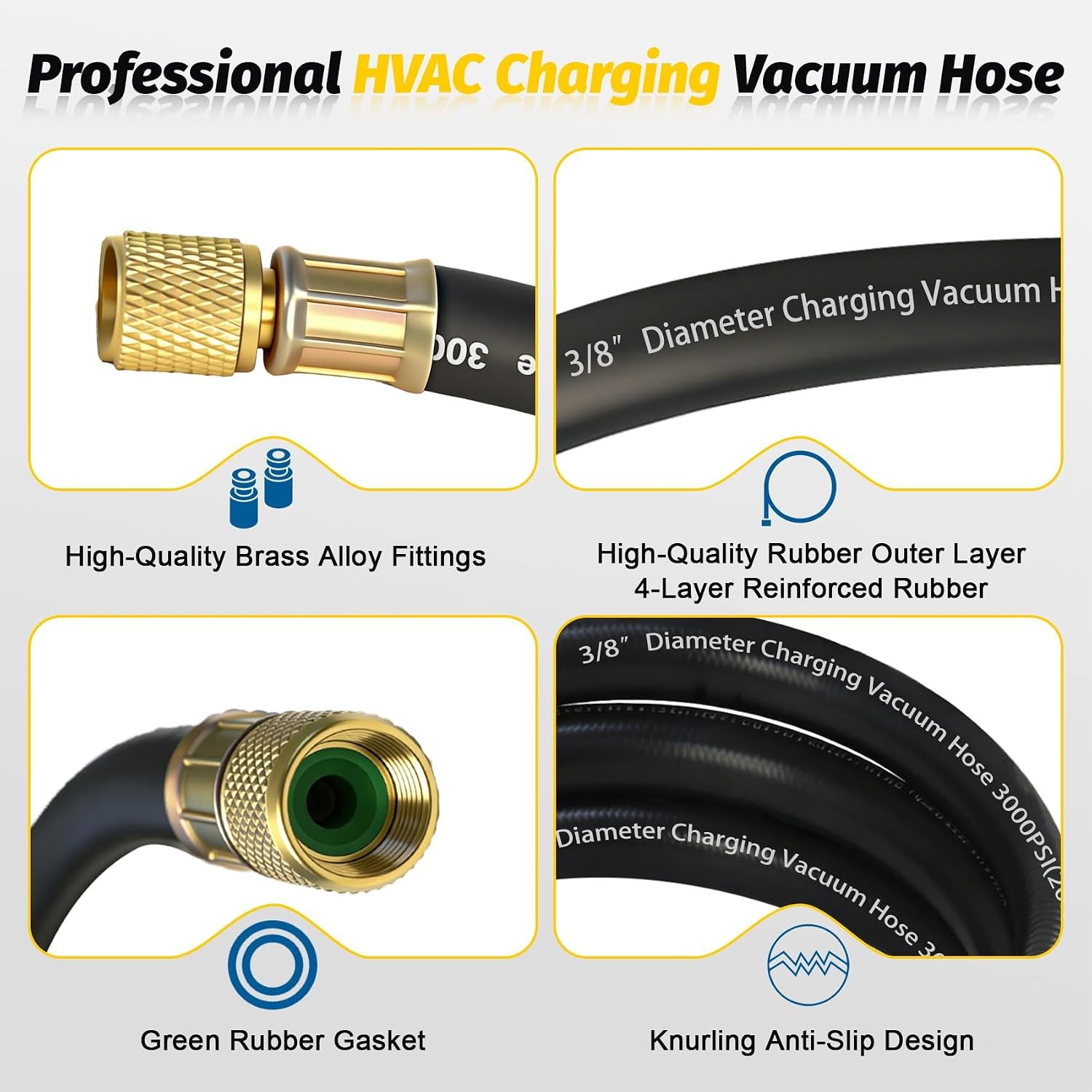 Upgrade 8FT 15696 3/8&Prime; HAVC Heavy Duty Charging Vacuum 8Ft hvac vacuum hose