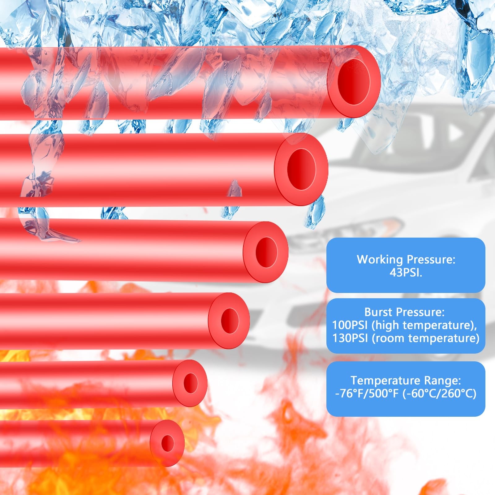 Shineyoo Red Vacuum Hose Kit 6PCS 5FT, 1/8&Prime; 5/32&Prime; 3/16&Prime; 1/4&Prime; 5/16&Prime; 3/8&Prime; Tubings