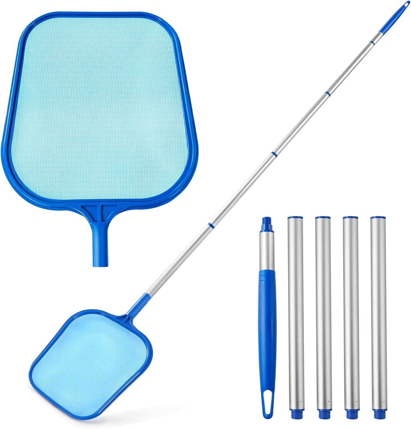 Durable Pool Skimmer Net with 5-Section Aluminum Pole – Perfect for Pools & Spas