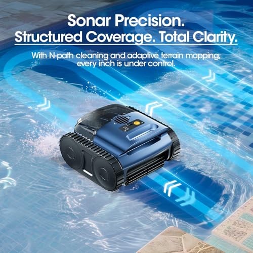 Cordless Robotic Pool Vacuum Track Drive Sonar Navigation