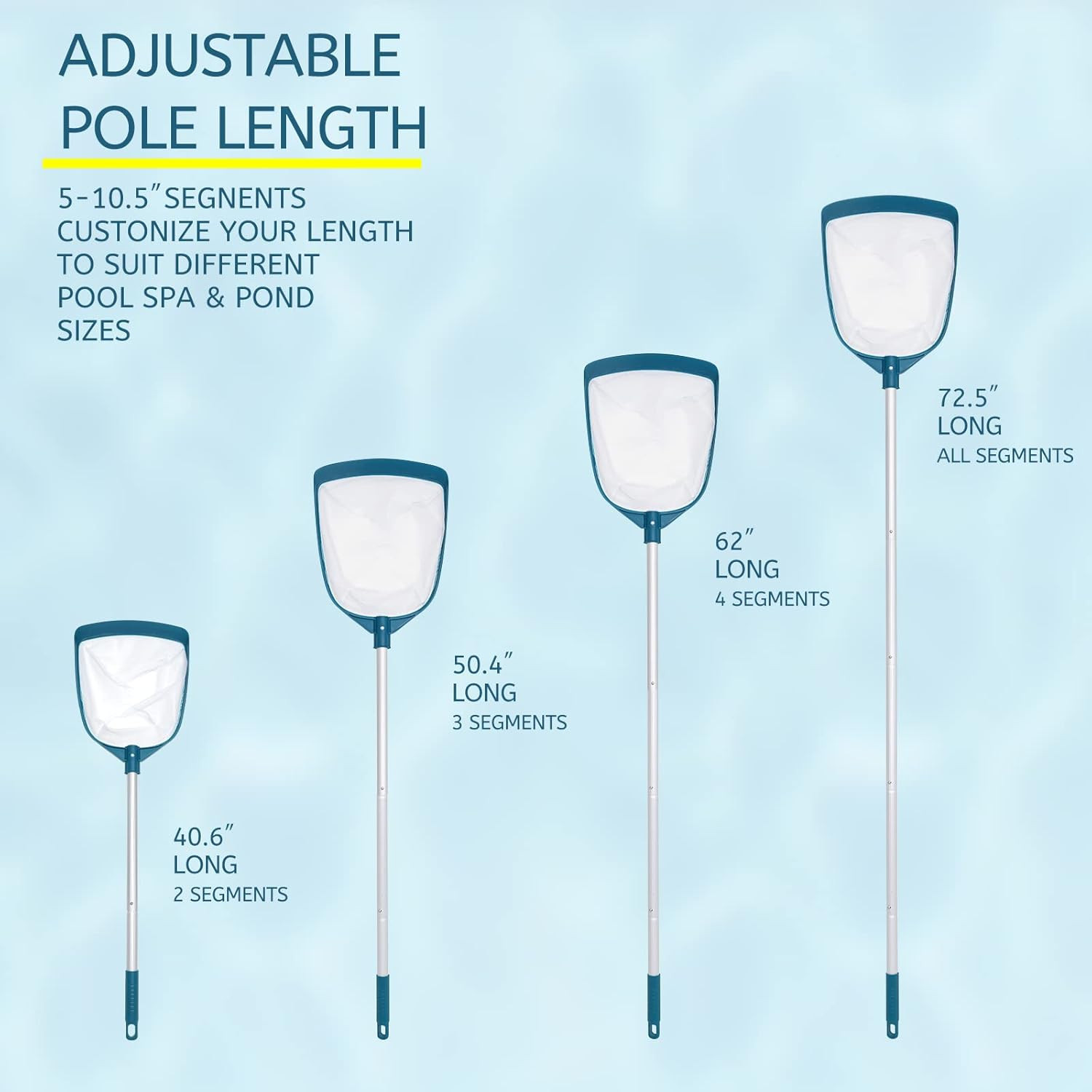 Upgrades Swimming Pool Leaf Net Skimmer Rake with Adjustable Aluminum Pole and N
