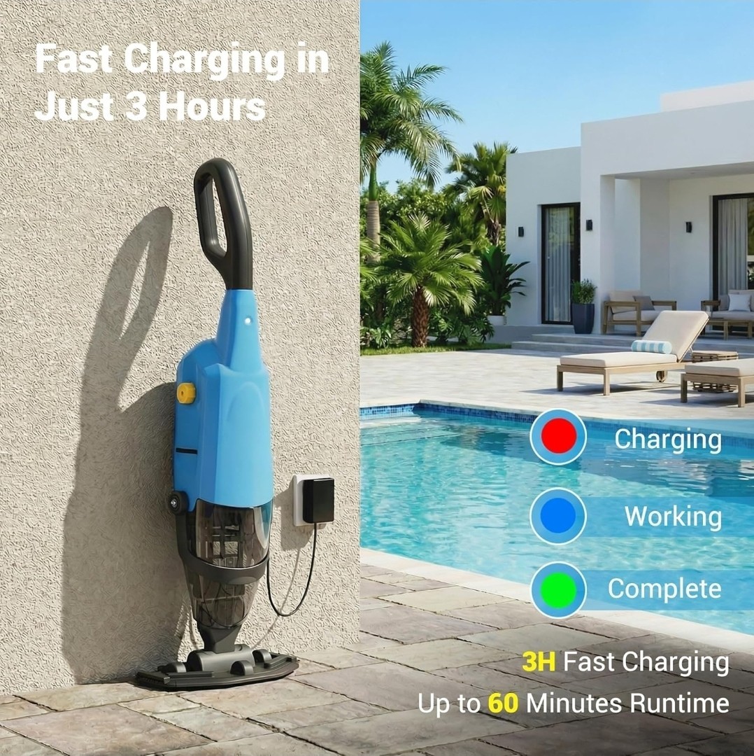 Rechargeable Handheld Telescopic Pool Vacuum 30W 18 GPM 1.1L 60 Min