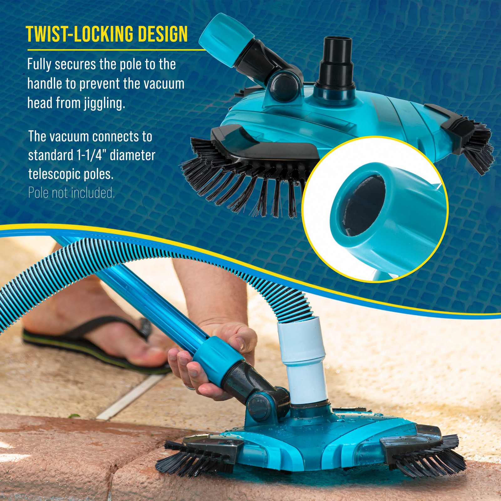 13&Prime; Triangular Weighted Super Flexible Swimming Pool Vacuum Head, Side Brushes