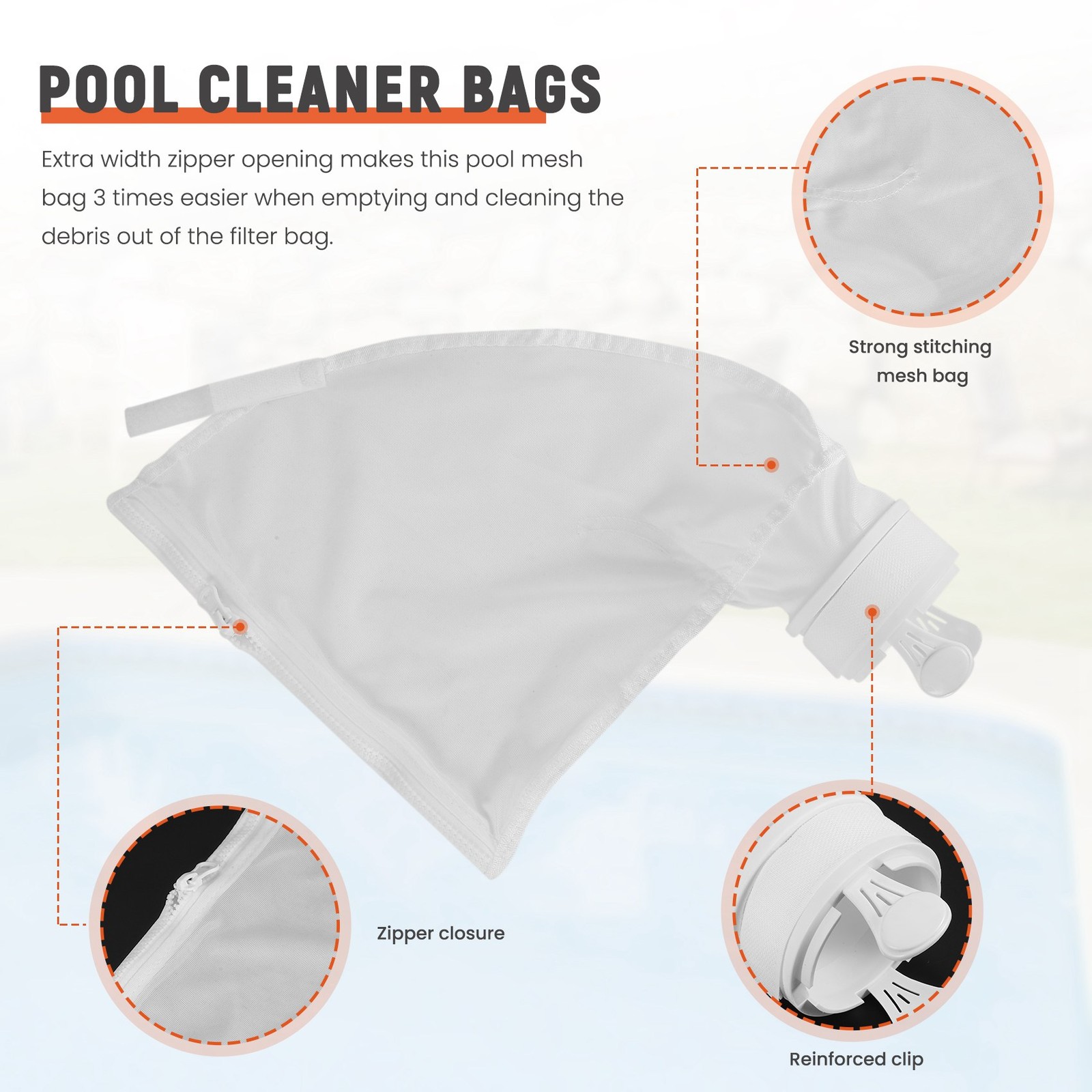 3PCS Zippered Bag Replacement Fits for 280,480 Pool Cleaner Purpose Bag2132