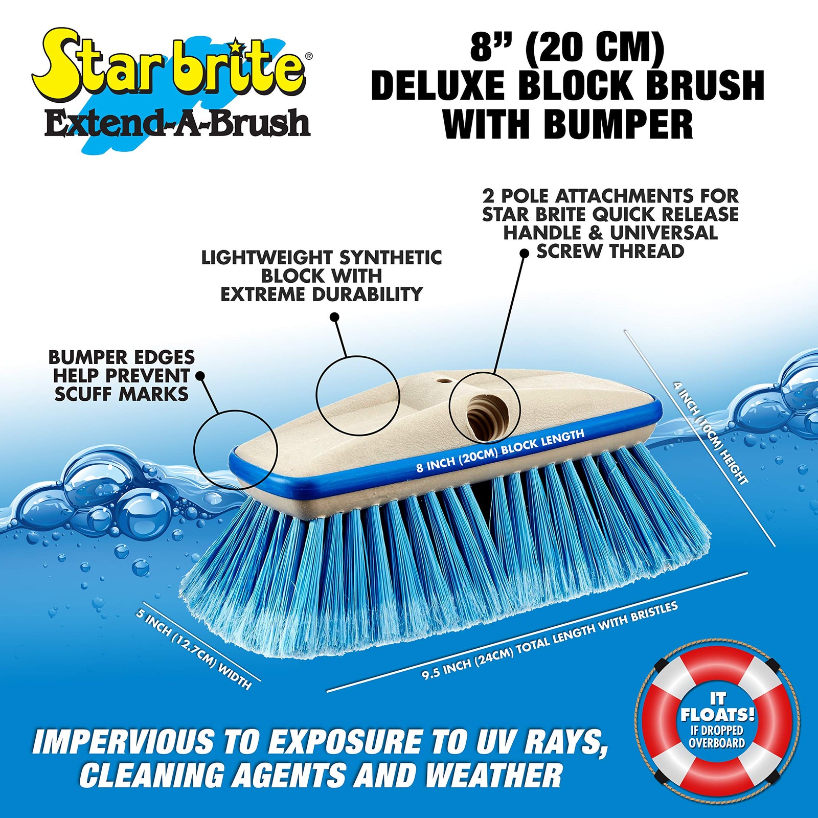 STAR BRITE Premium Medium Wash 8&Prime; Brush Head W/Bumper – Deluxe Brush, Blue